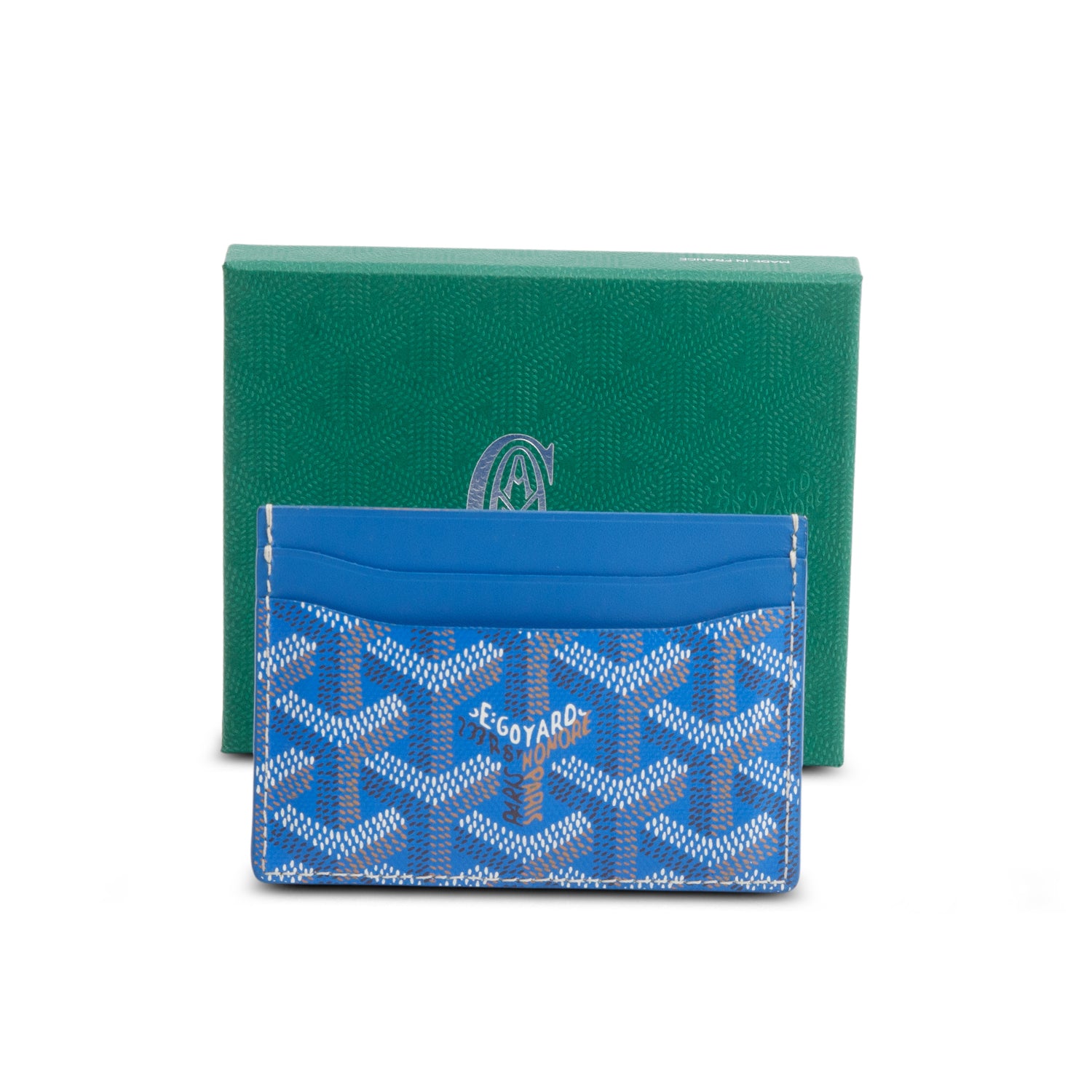 Goyard 2025 Blue Leather & Coated Canvas Saint Sulpice Card Holder w/ Box