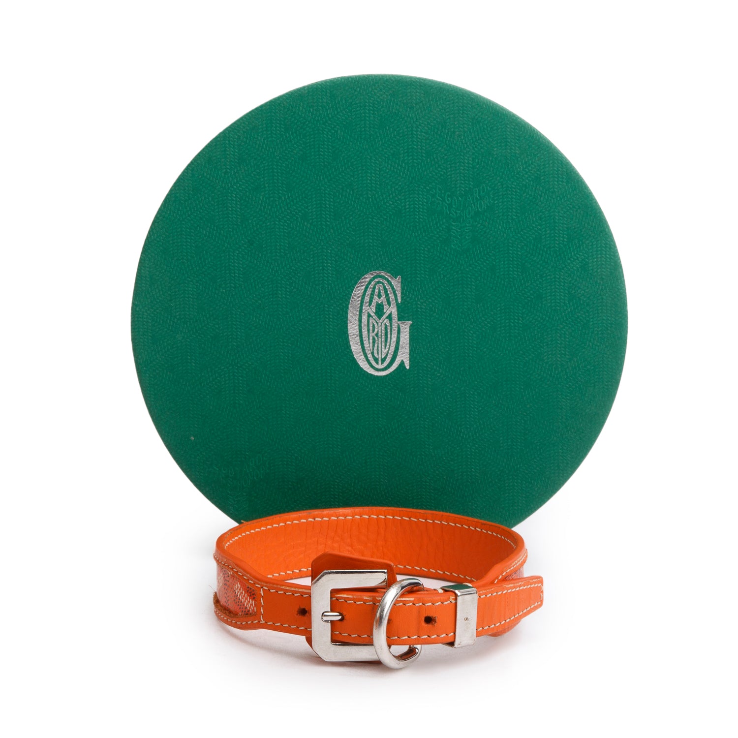 Goyard 2024 Orange Leather Monogram Canvas Dog Collar w/ Box
