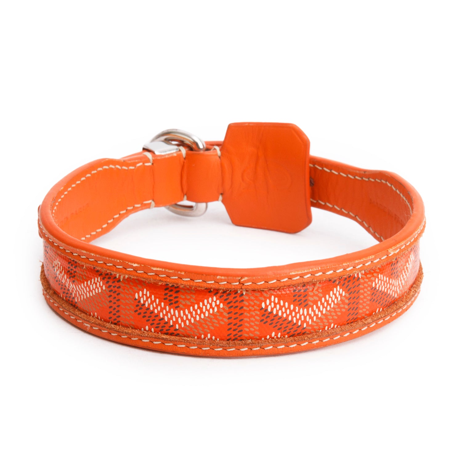 Goyard 2024 Orange Leather Monogram Canvas Dog Collar w/ Box