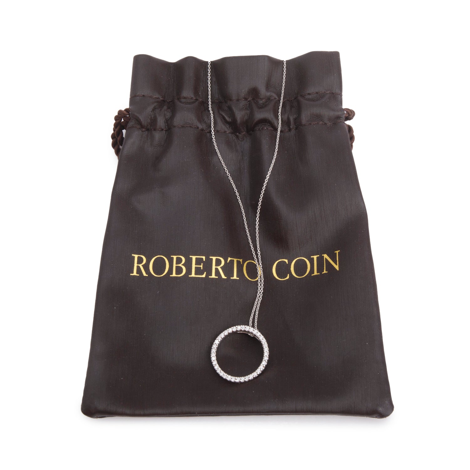 Roberto Coin 18k White Gold Diamond Tiny Treasures 20 MM Circle of Life Pendant Necklace