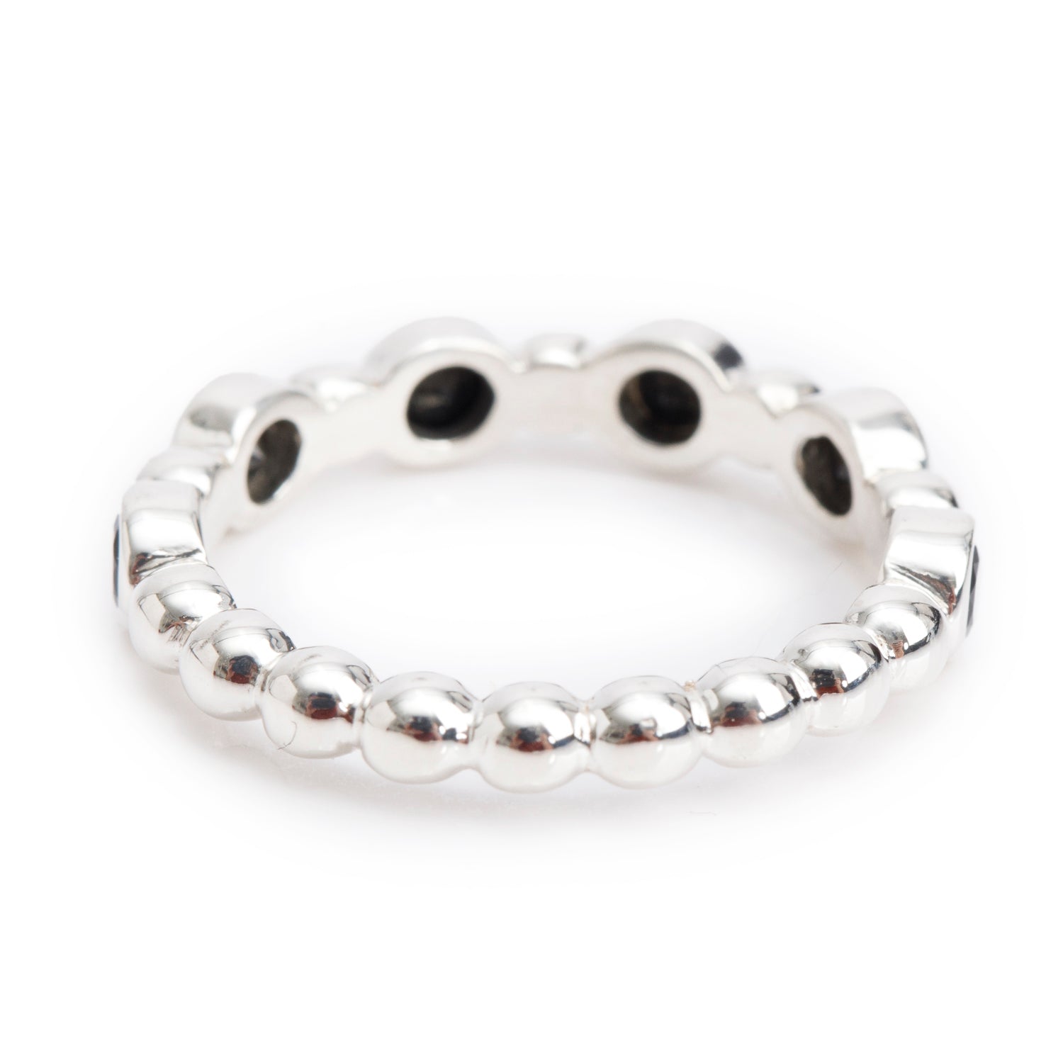 Tiffany & Co. Ziegfeld Sterling Silver Onyx Stack Beaded Ring, Size 7