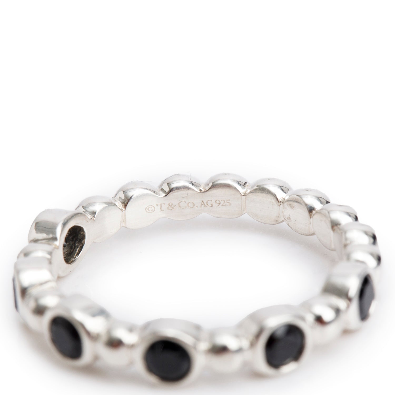 Tiffany & Co. Ziegfeld Sterling Silver Onyx Stack Beaded Ring, Size 7