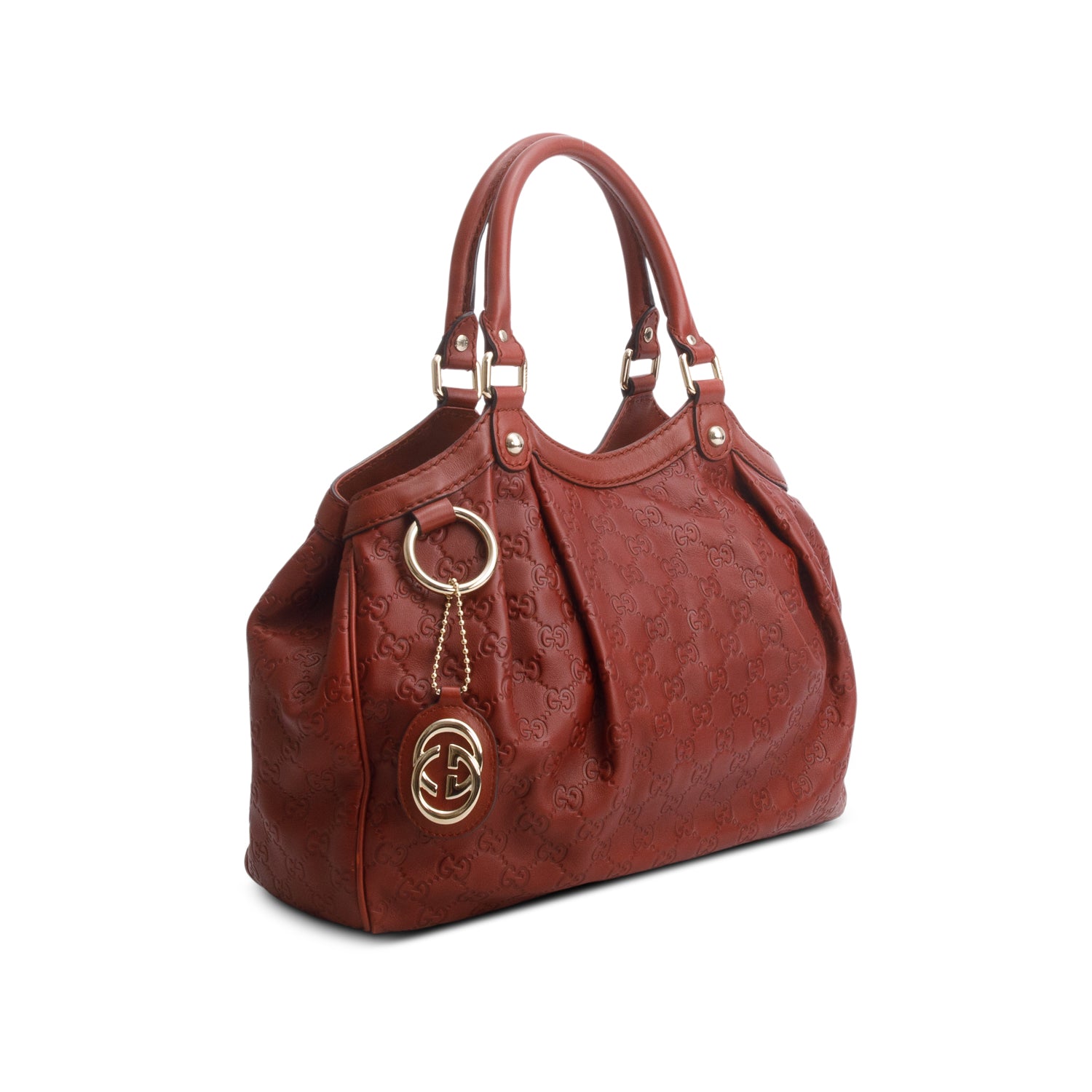 Gucci Red Leather Signature Interlocking G Medium Sukey Tote