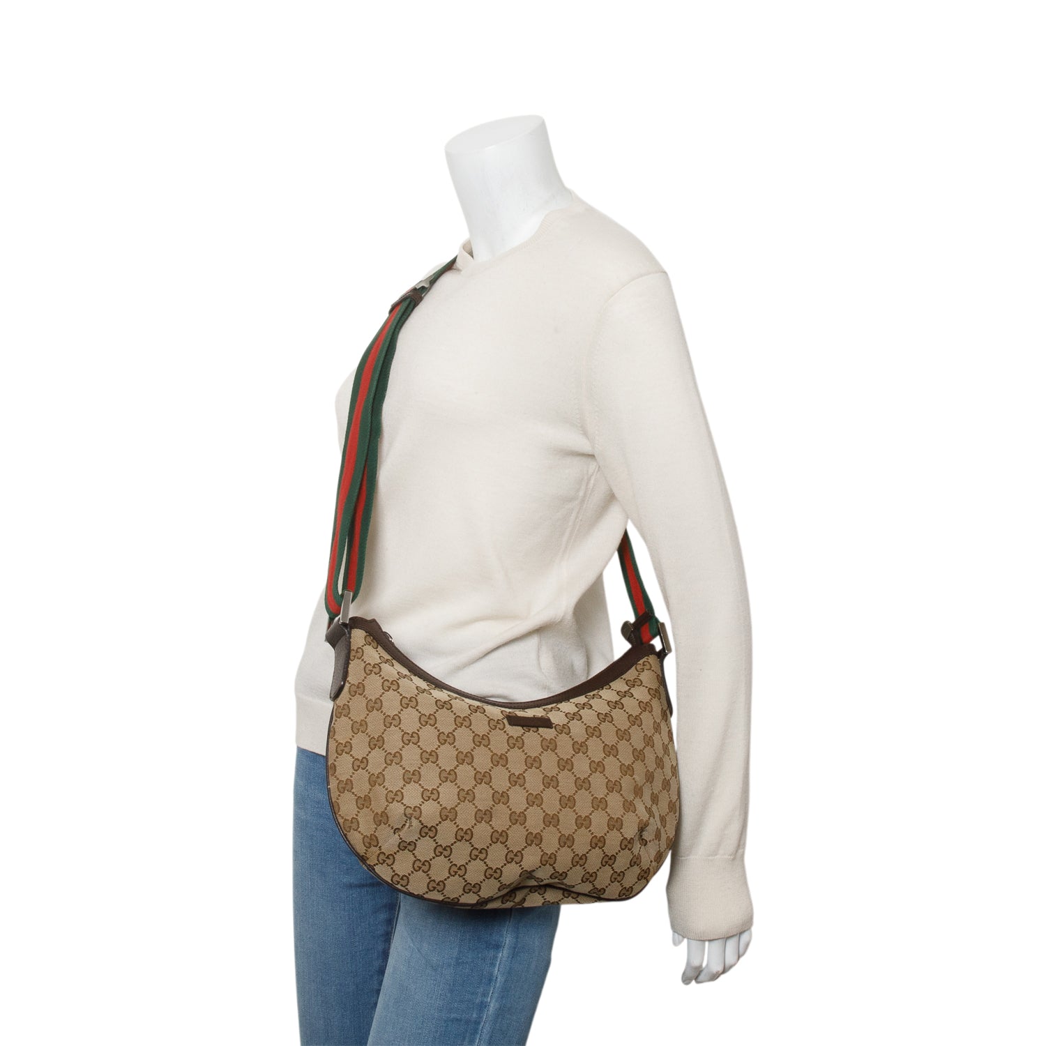 Gucci Monogram Web Medium Half Moon Hobo