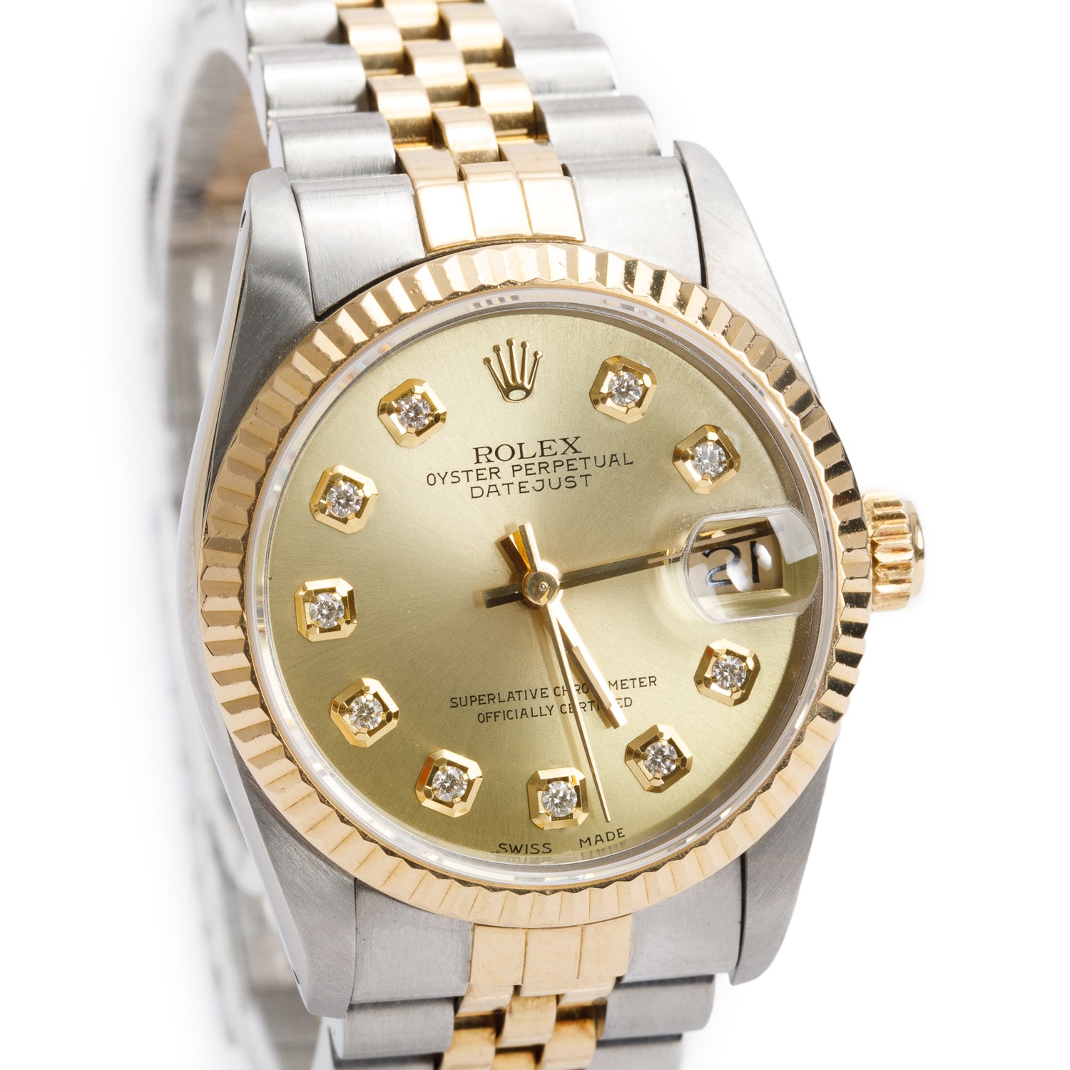 Rolex Stainless Steel & 18k Yellow Gold Diamond Dial Datejust 31 MM Watch Champagne Diamond Dial 68273