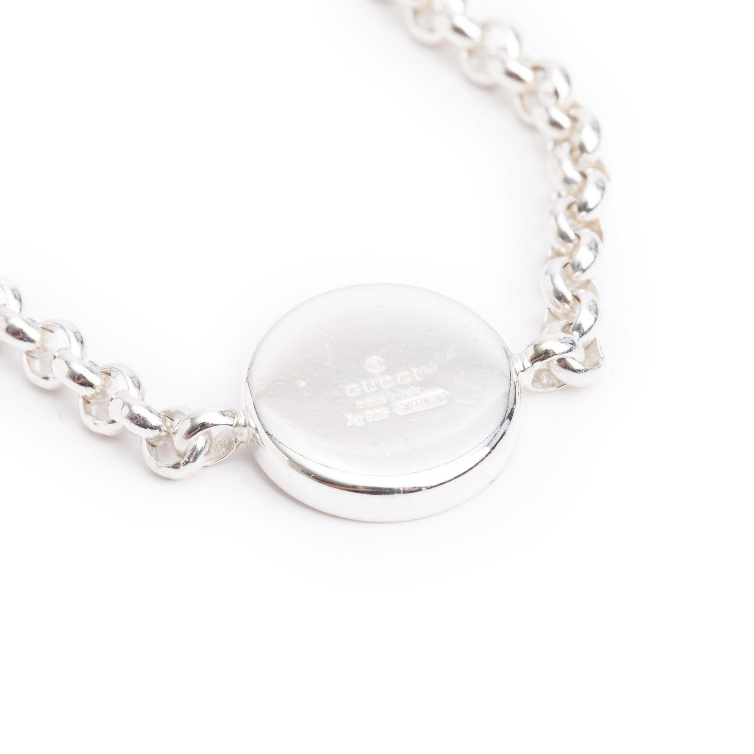 Gucci Sterling Silver Trademark Round Charm Bracelet
