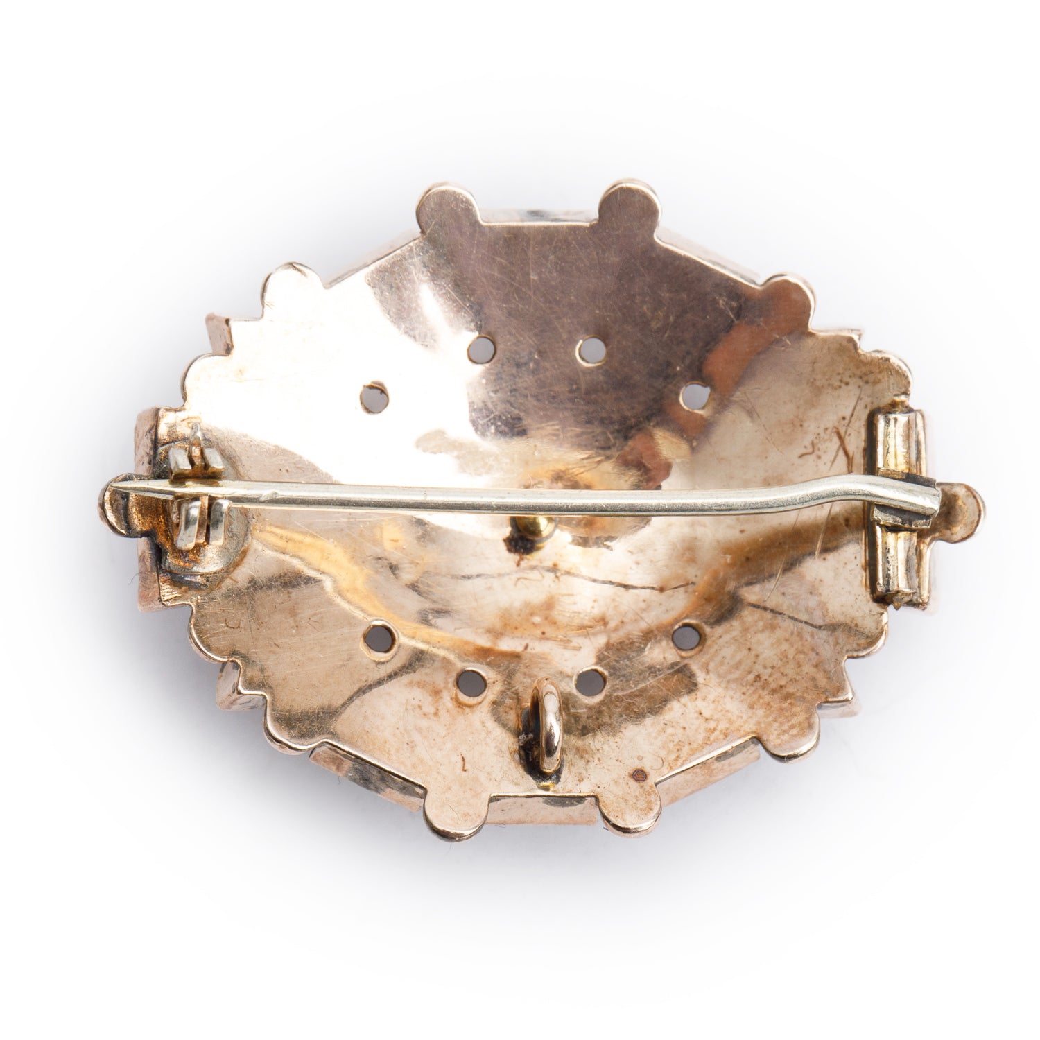 Antique 9k Yellow Gold Seed Pearl & Black Crystal Pendant Brooch