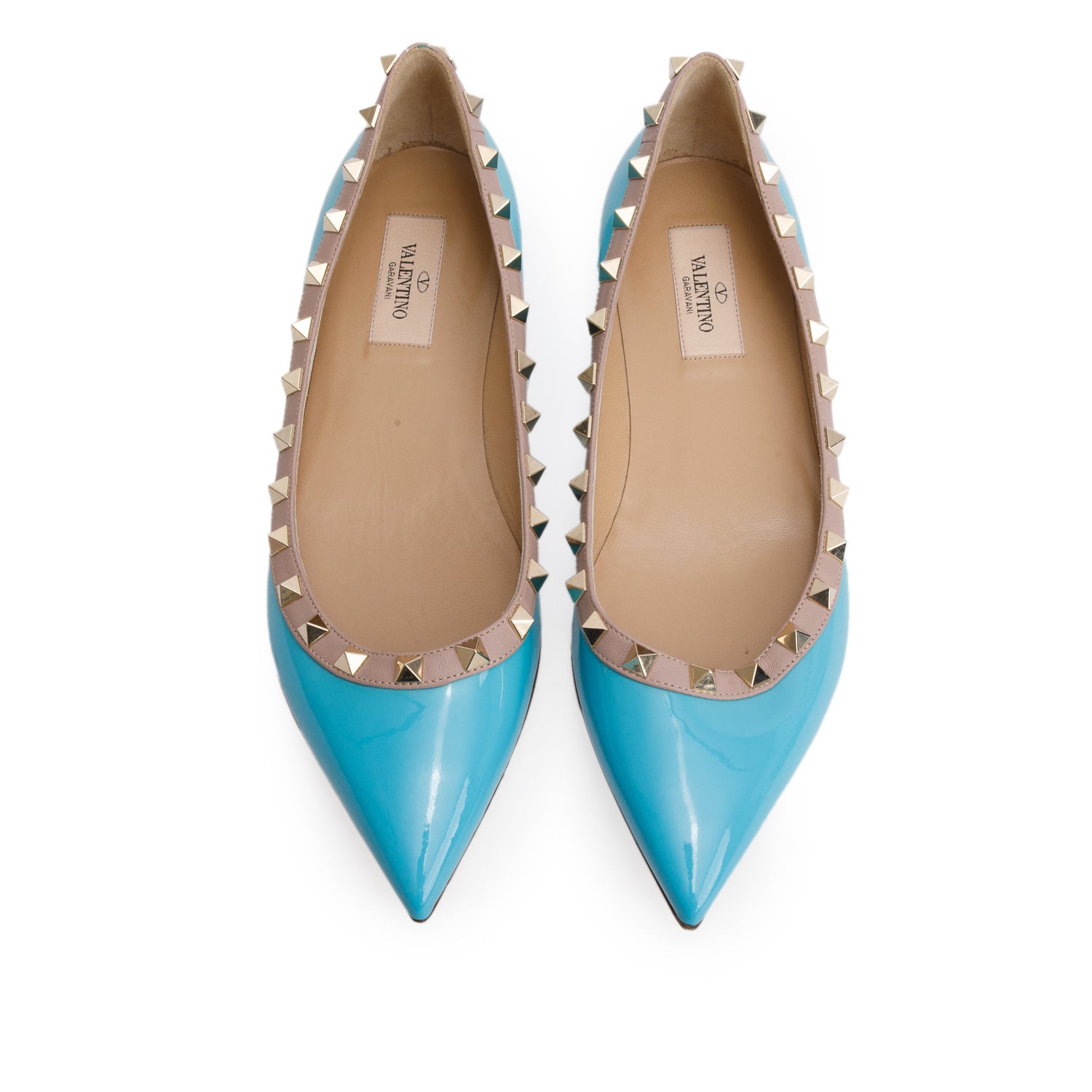 Valentino Blue/Nude Patent Leather Rockstud Flats, Women's Size 38.5