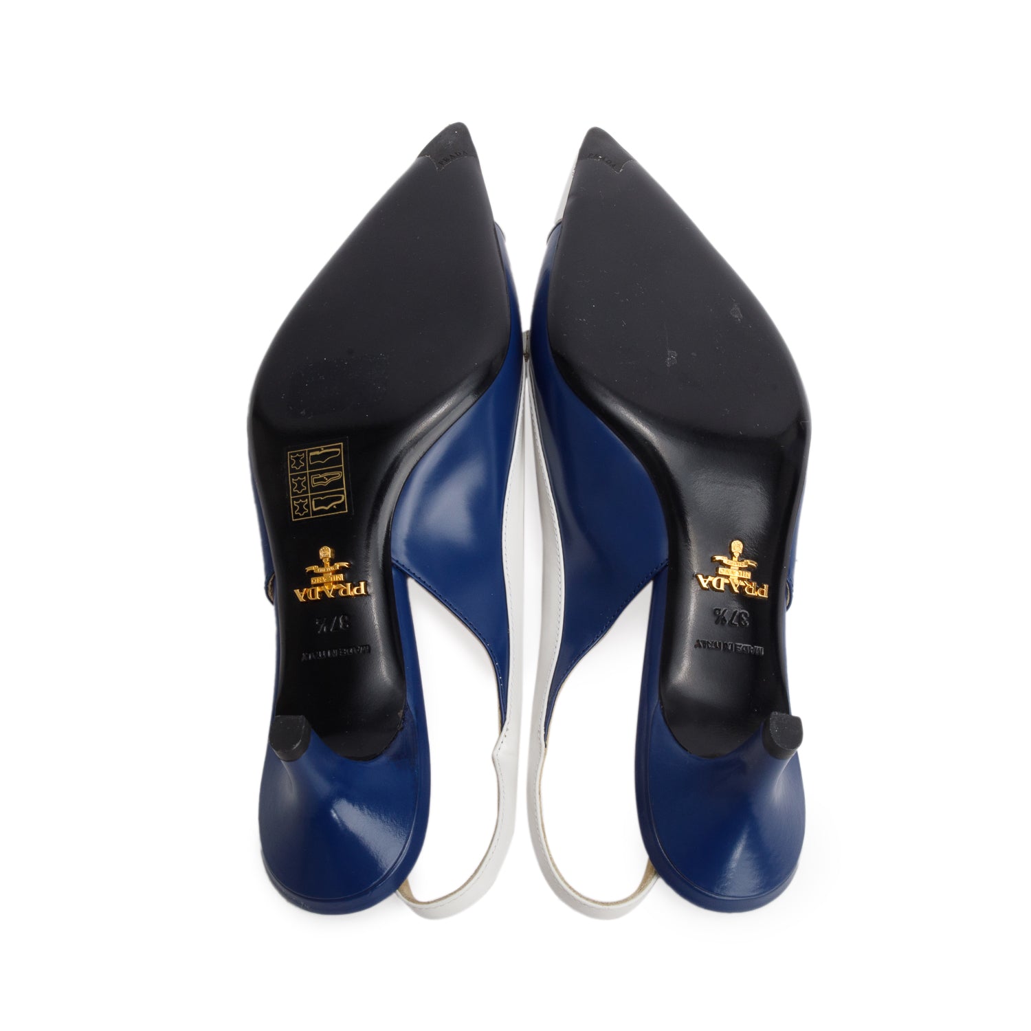 Prada Blue/White Spazzolato Leather Slingback Pumps, Women's Size 37.5