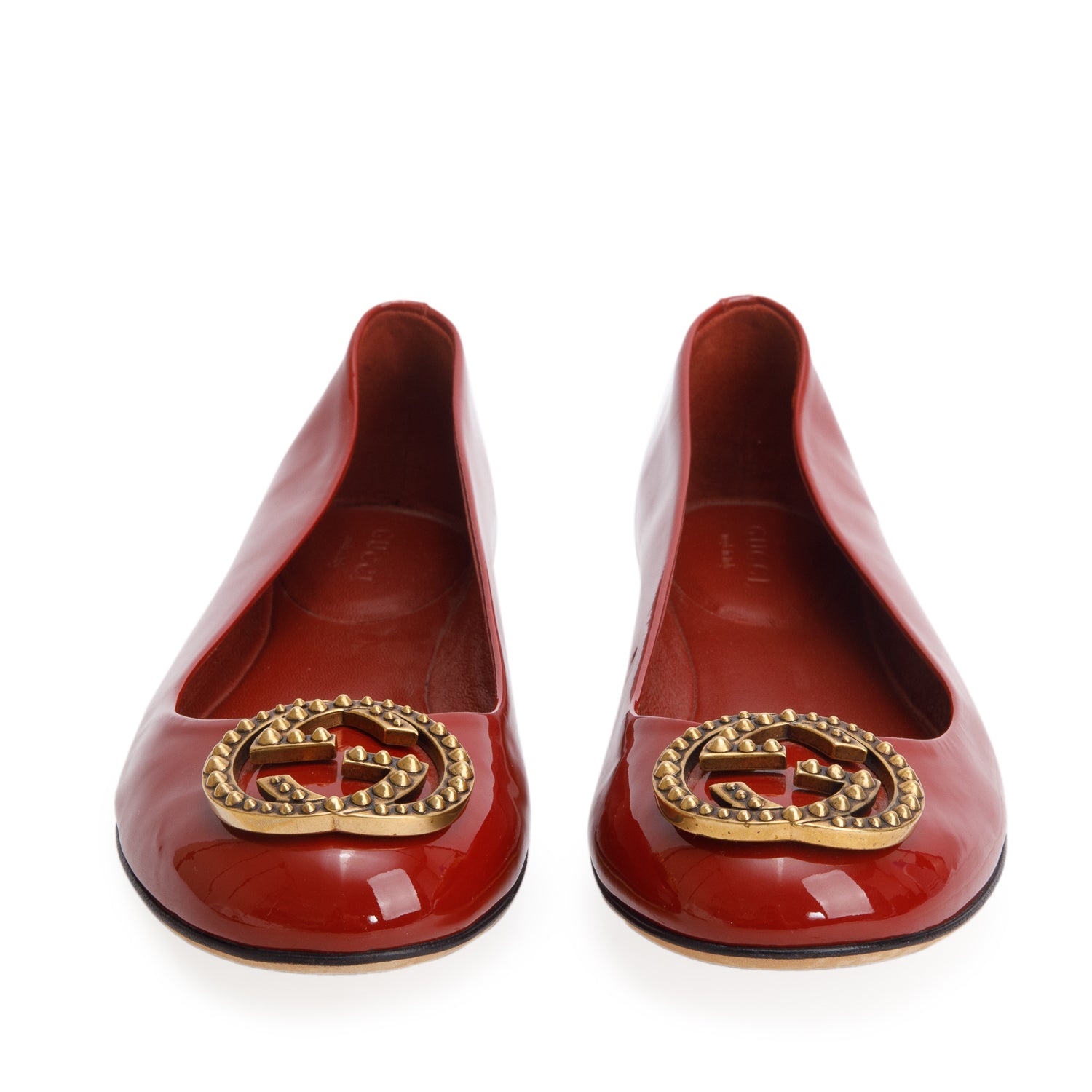 Gucci Red Patent Leather Studded GG Ballet Flats, Women's Size 37