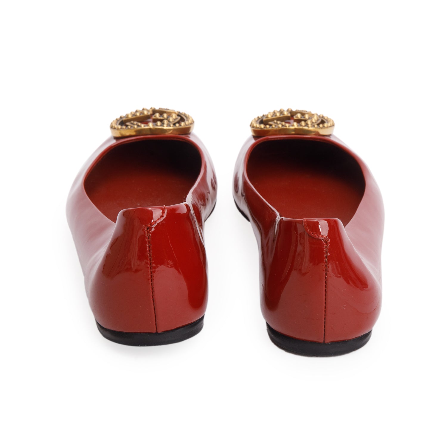 Gucci Red Patent Leather Studded GG Ballet Flats, Women's Size 37