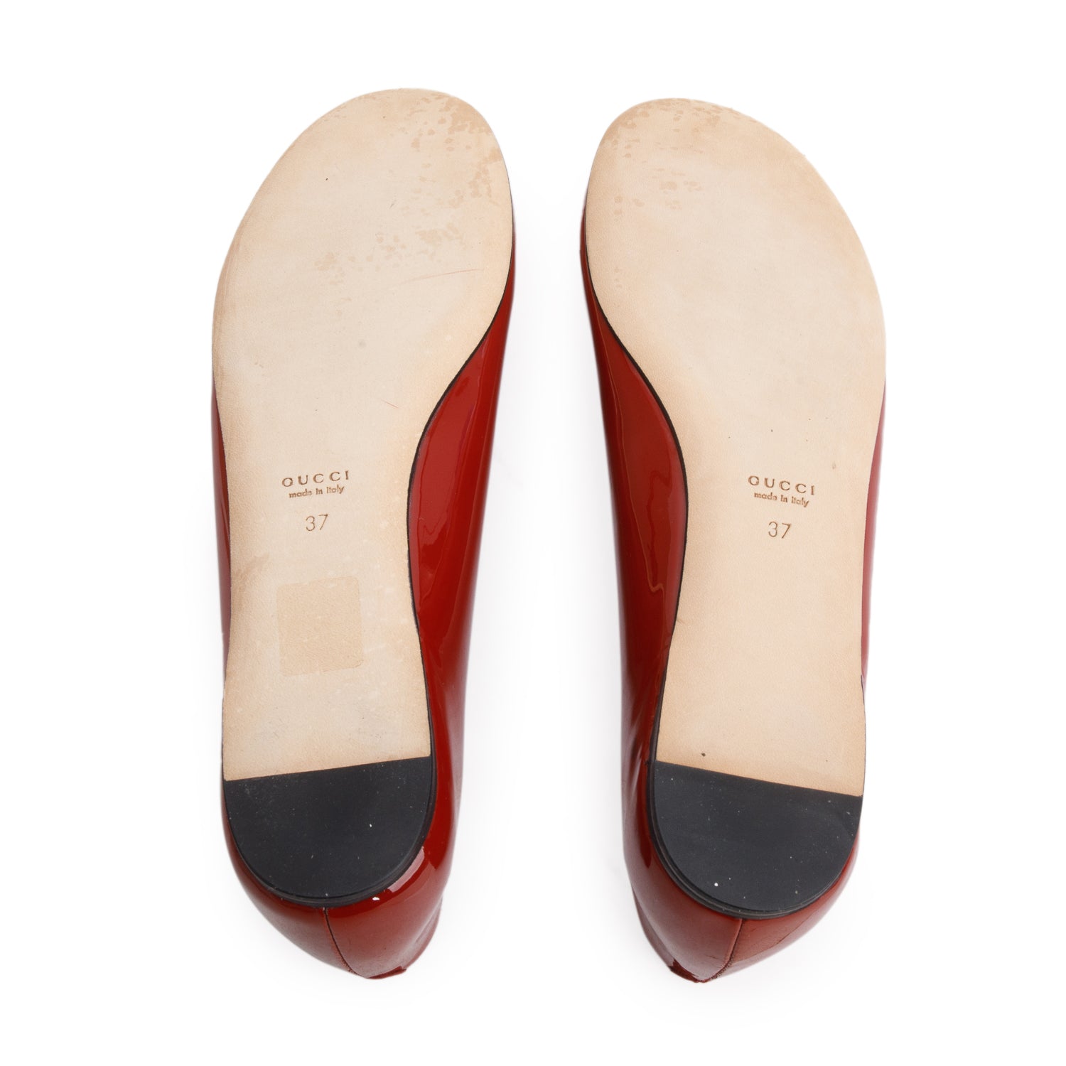 Gucci Red Patent Leather Studded GG Ballet Flats, Women's Size 37