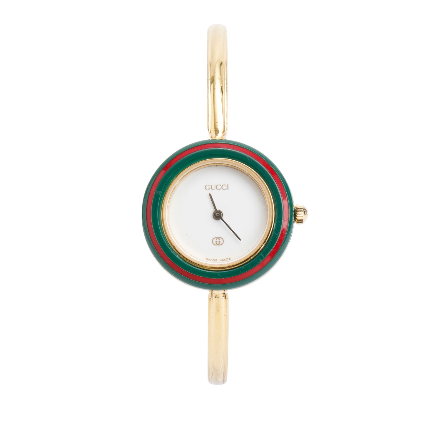 Gucci Gold Plated Stainless Steel 1100 Series 26MM Watch w/ Box, Papers & 12 Multicolour Interchangeable Bezels