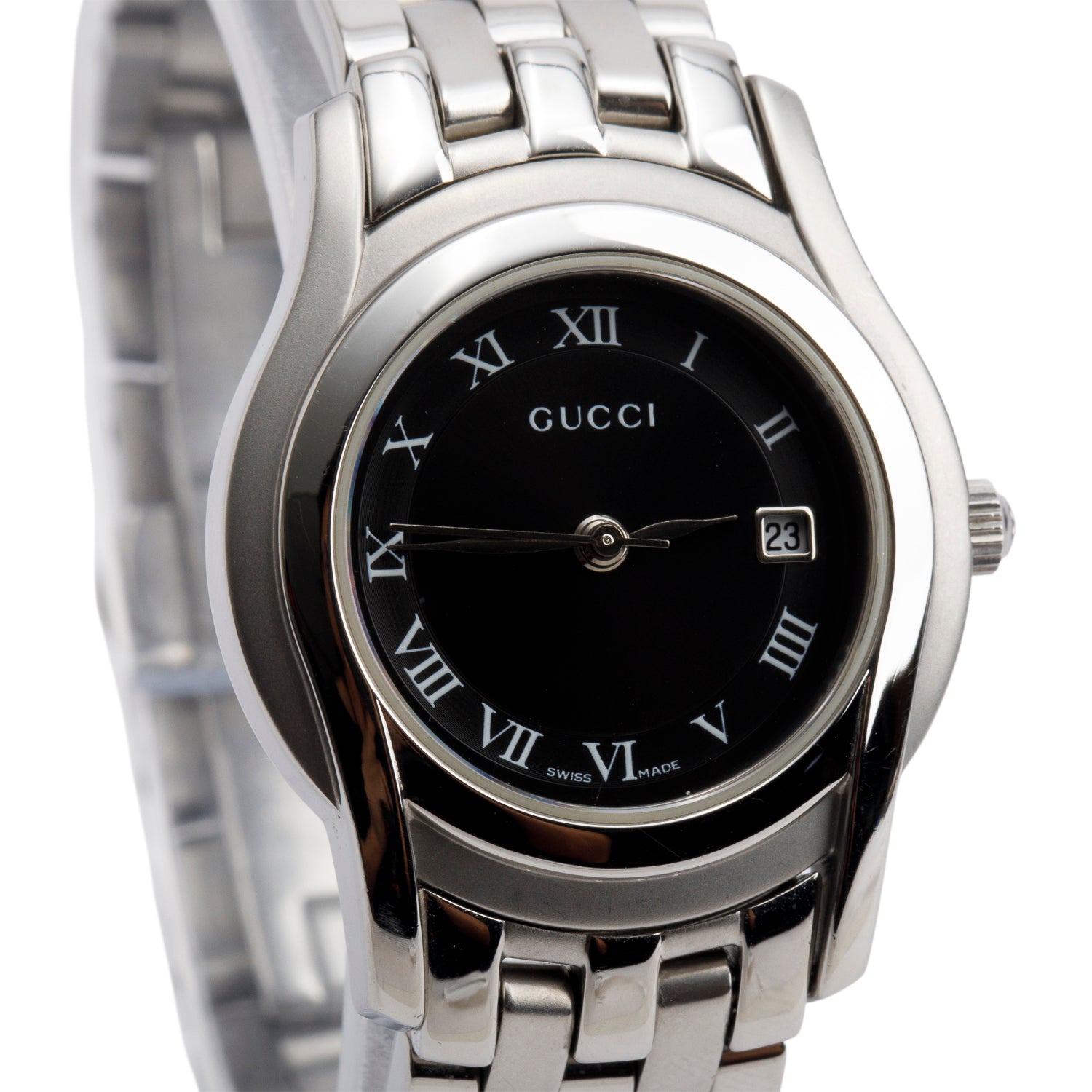 Gucci Stainless Steel 5500 Series 27 MM Watch Black Dial