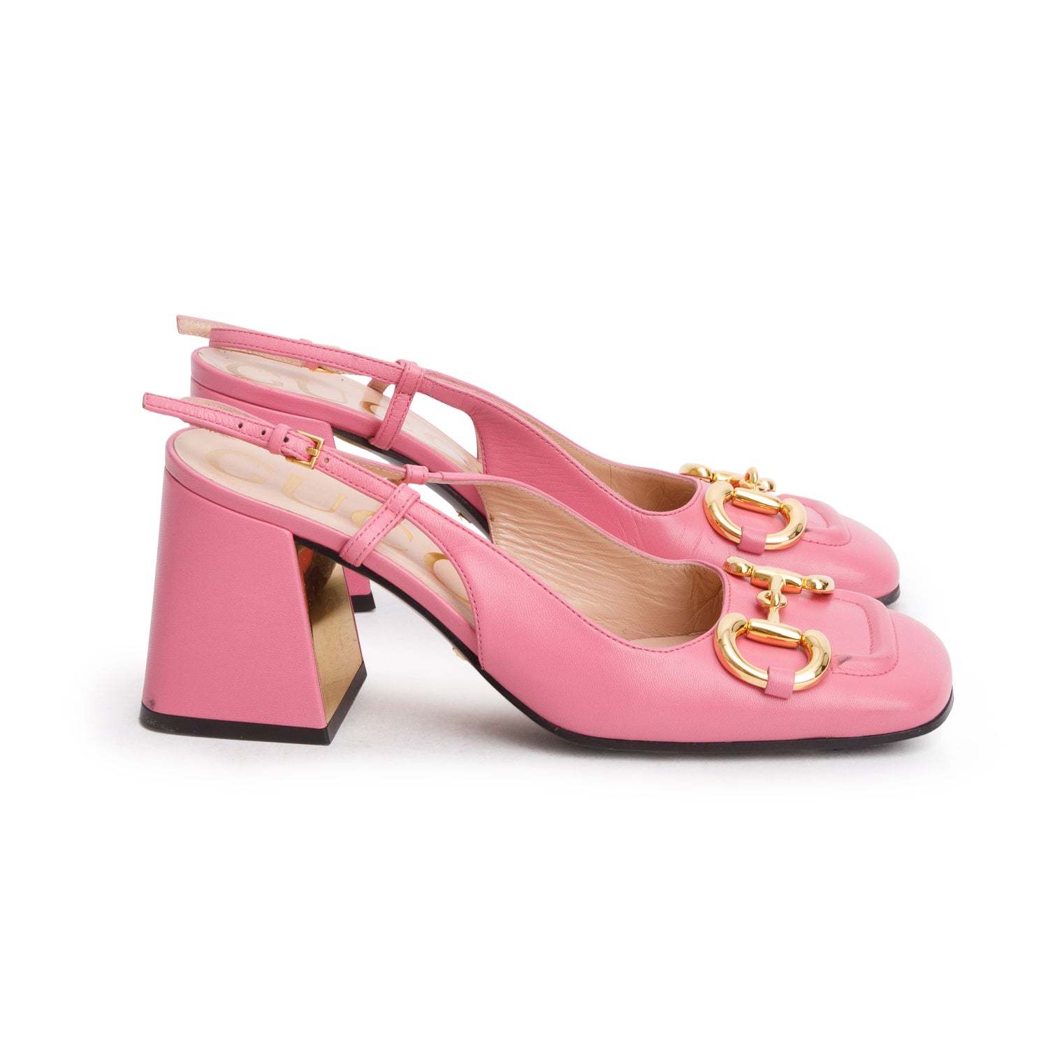 Gucci Pink Malaga Kit Horsebit 75mm Slingback Pumps, Women's Size 36.5
