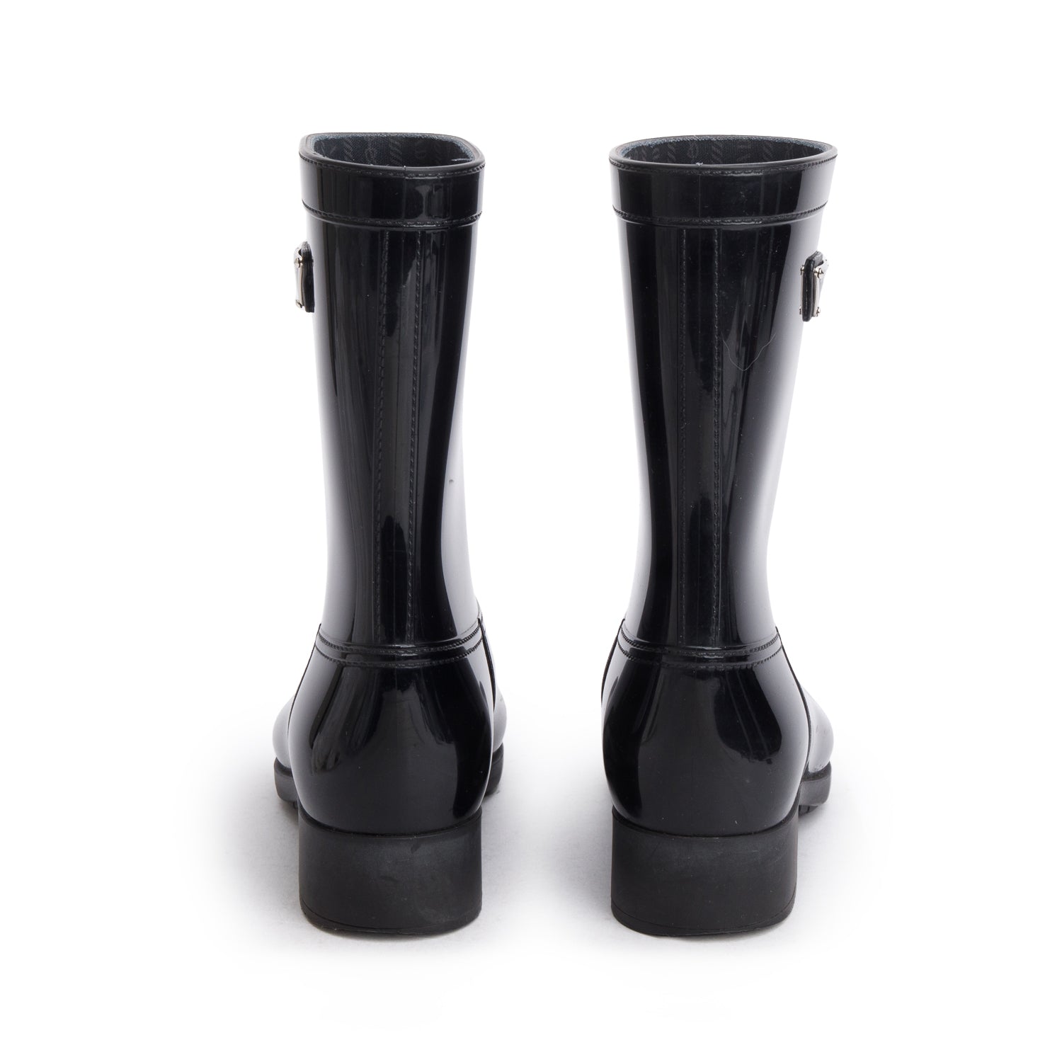 Prada Sport Black Rubber Metal Triangle Logo Ankle Rain Boots, Women's Size 35
