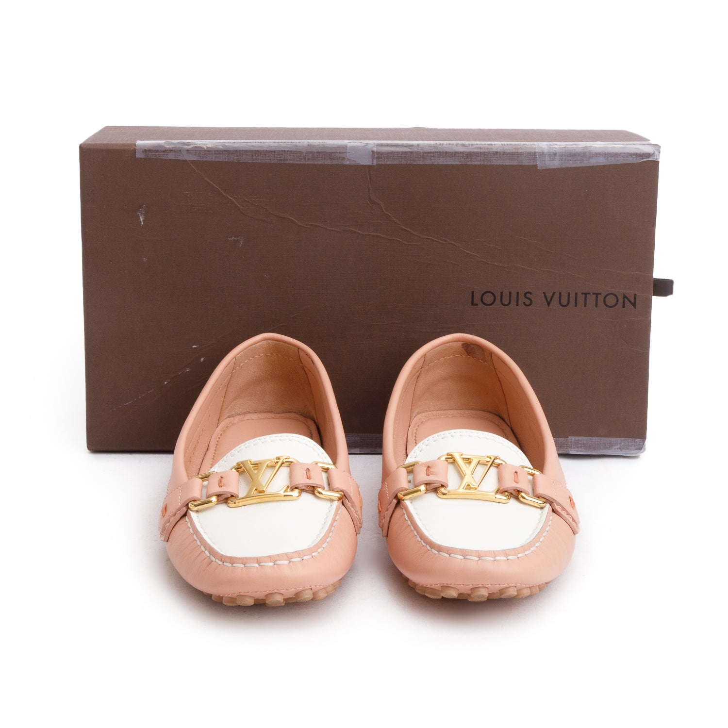 Louis Vuitton Calfskin Pink/White Monte Carlo Car Mocassin Women's Size 37 w/ Box