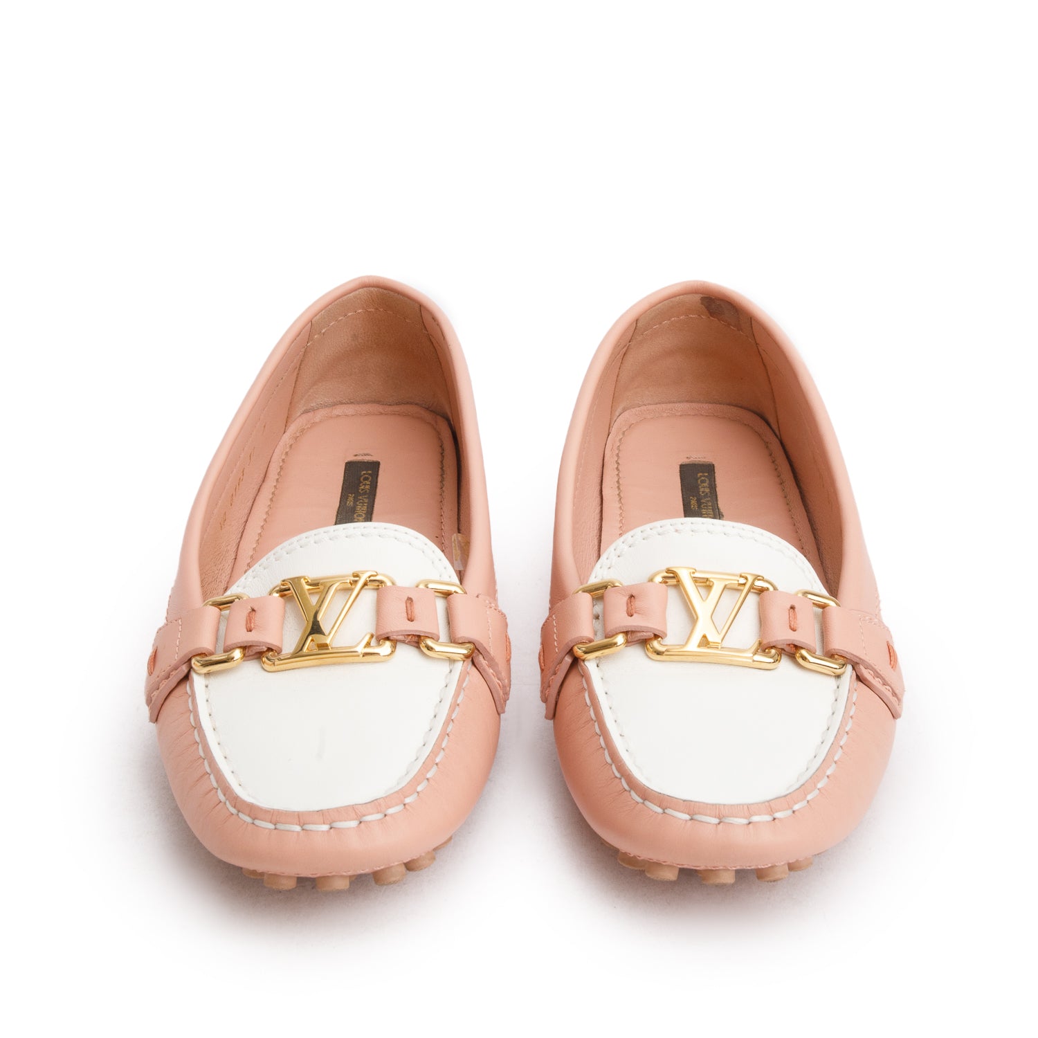 Louis Vuitton Calfskin Pink/White Monte Carlo Car Mocassin Women's Size 37 w/ Box