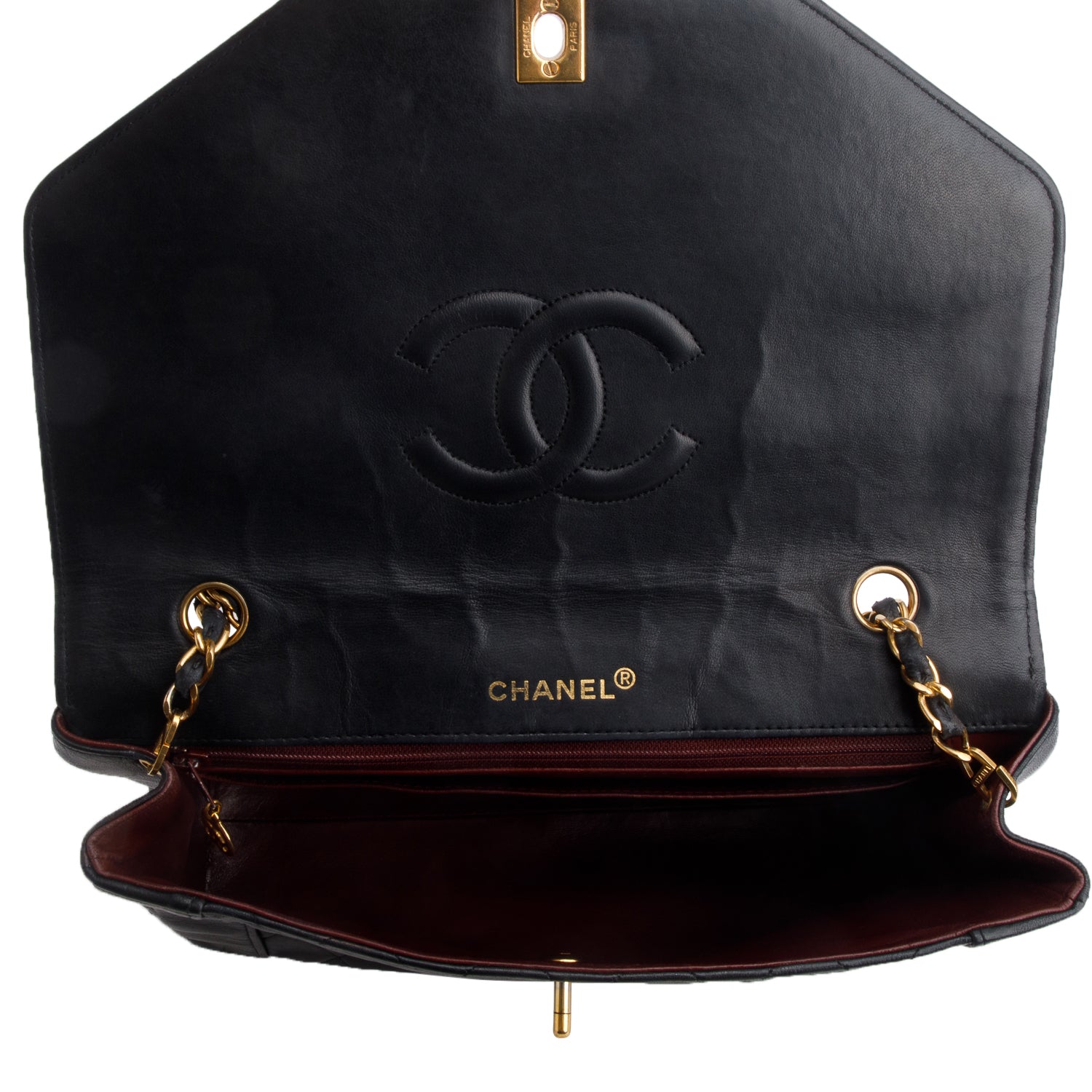 Chanel Vintage Black Lambskin Quilted Medium Diana Flap