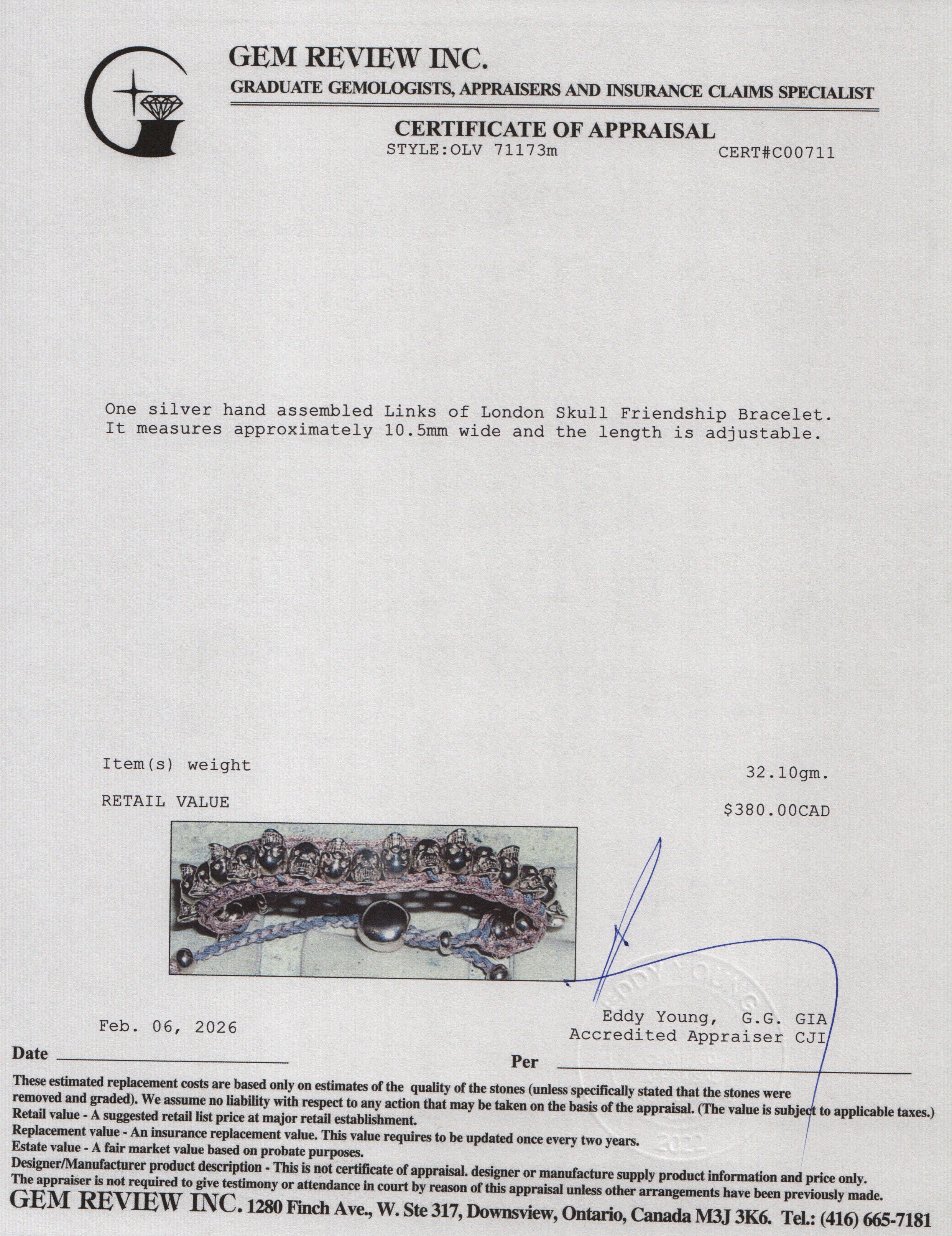 Links of London Sterling Silver Skull Friendship Bracelet