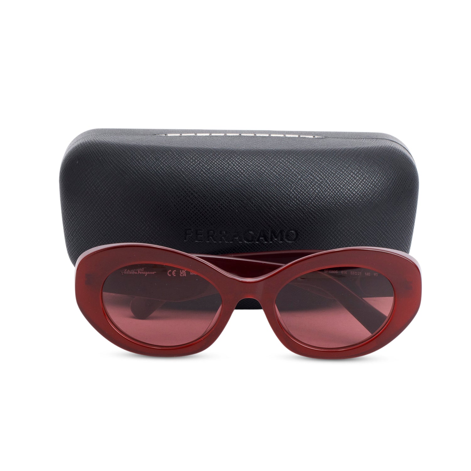 Ferragamo SF1080S Red Acetate Oval Sunglasses w/ Case