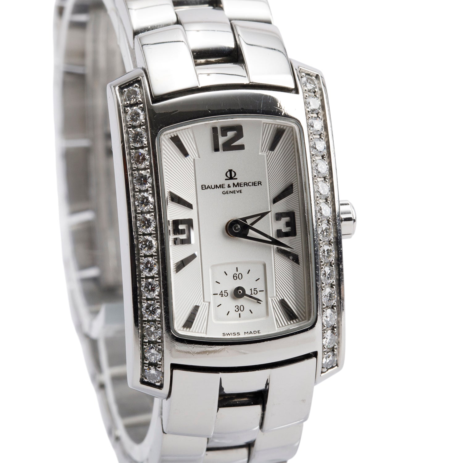 Baume & Mercier Stainless Steel Diamond Bezel Hampton Milleis Quartz Watch Silver Dial w/ Box & Papers