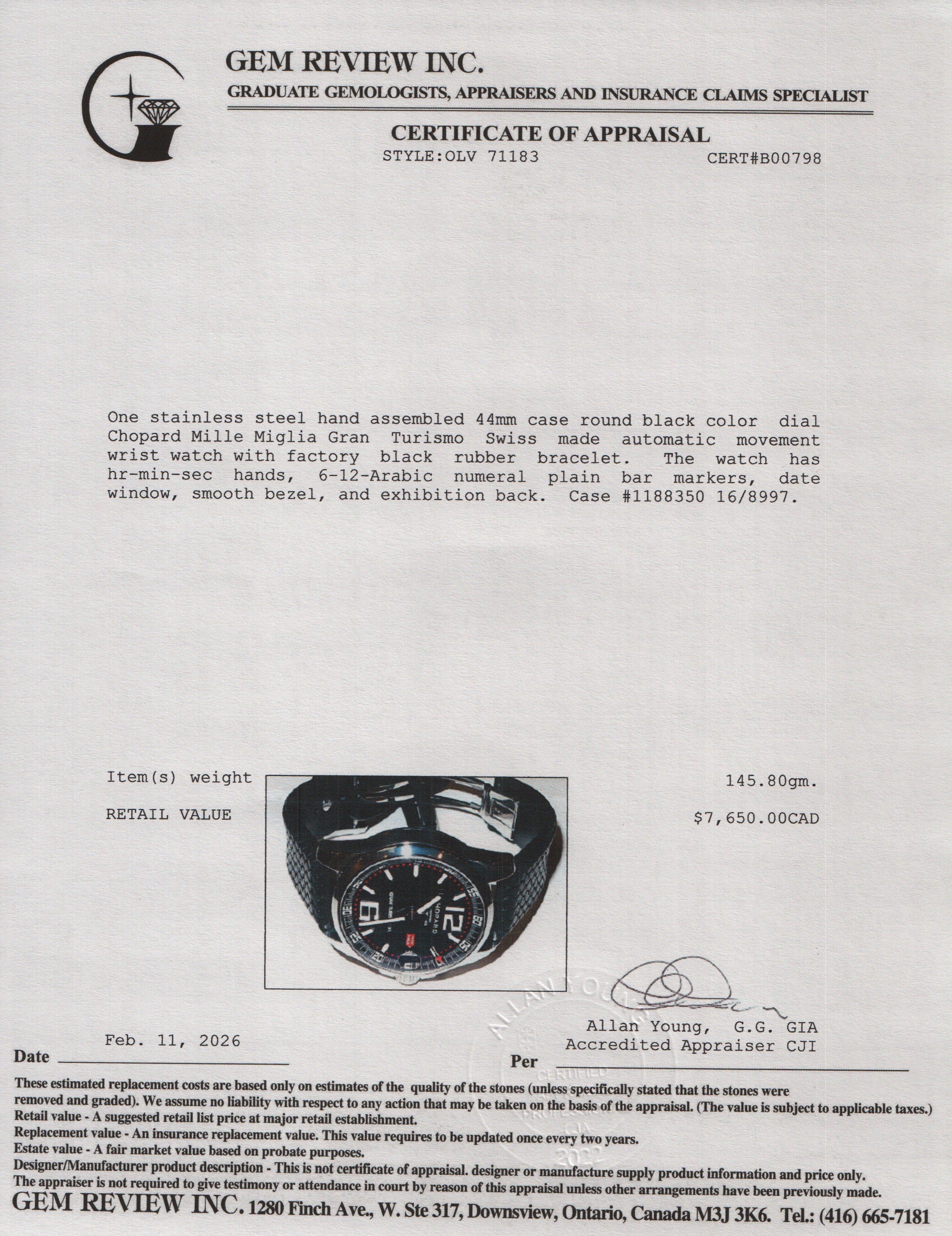 Chopard Stainless Steel Mille Miglia Gran Turismo Xl 44 MM Automatic Watch Black Dial