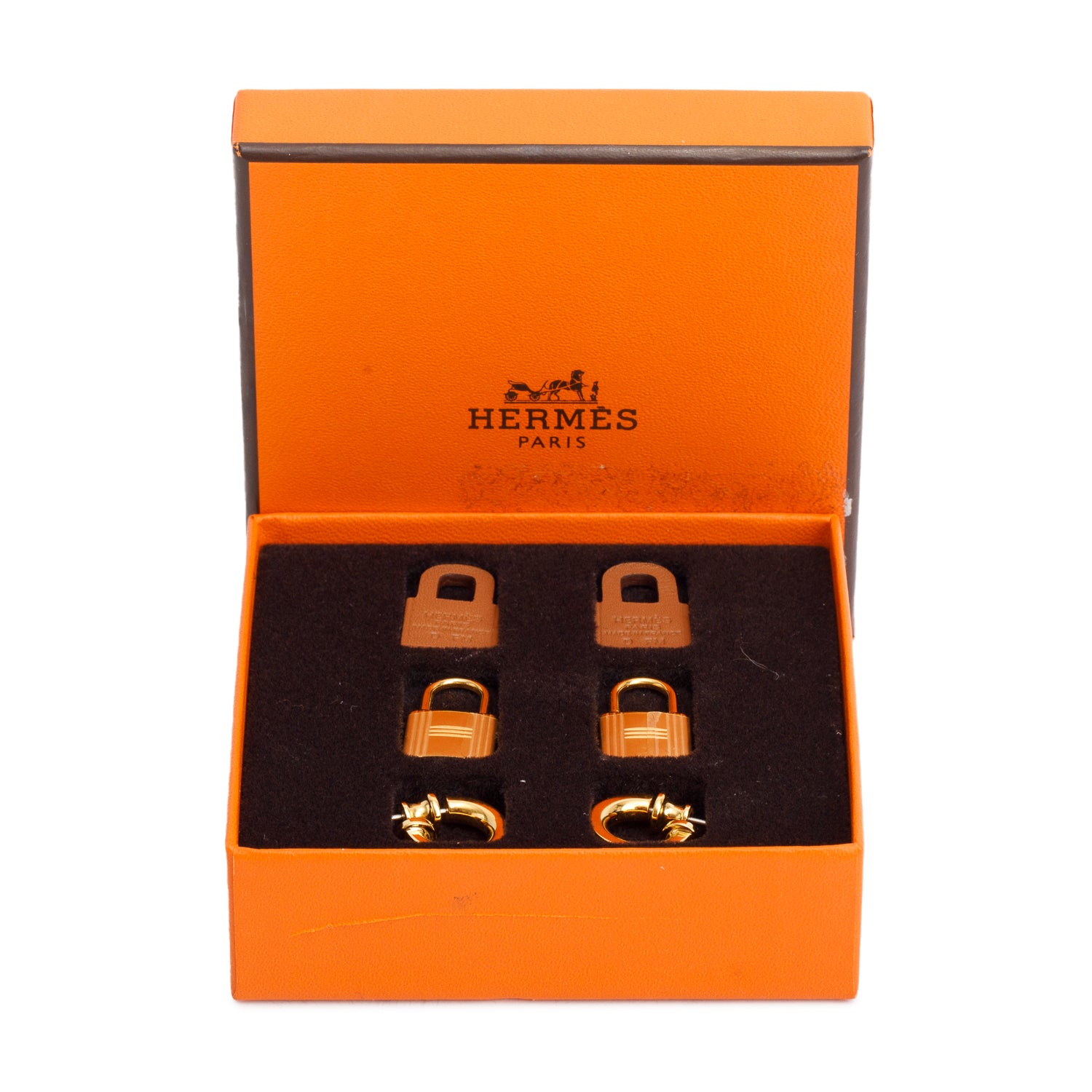 Hermes Gold-Plate Swift O'Kelly Drop Earrings w/ Box