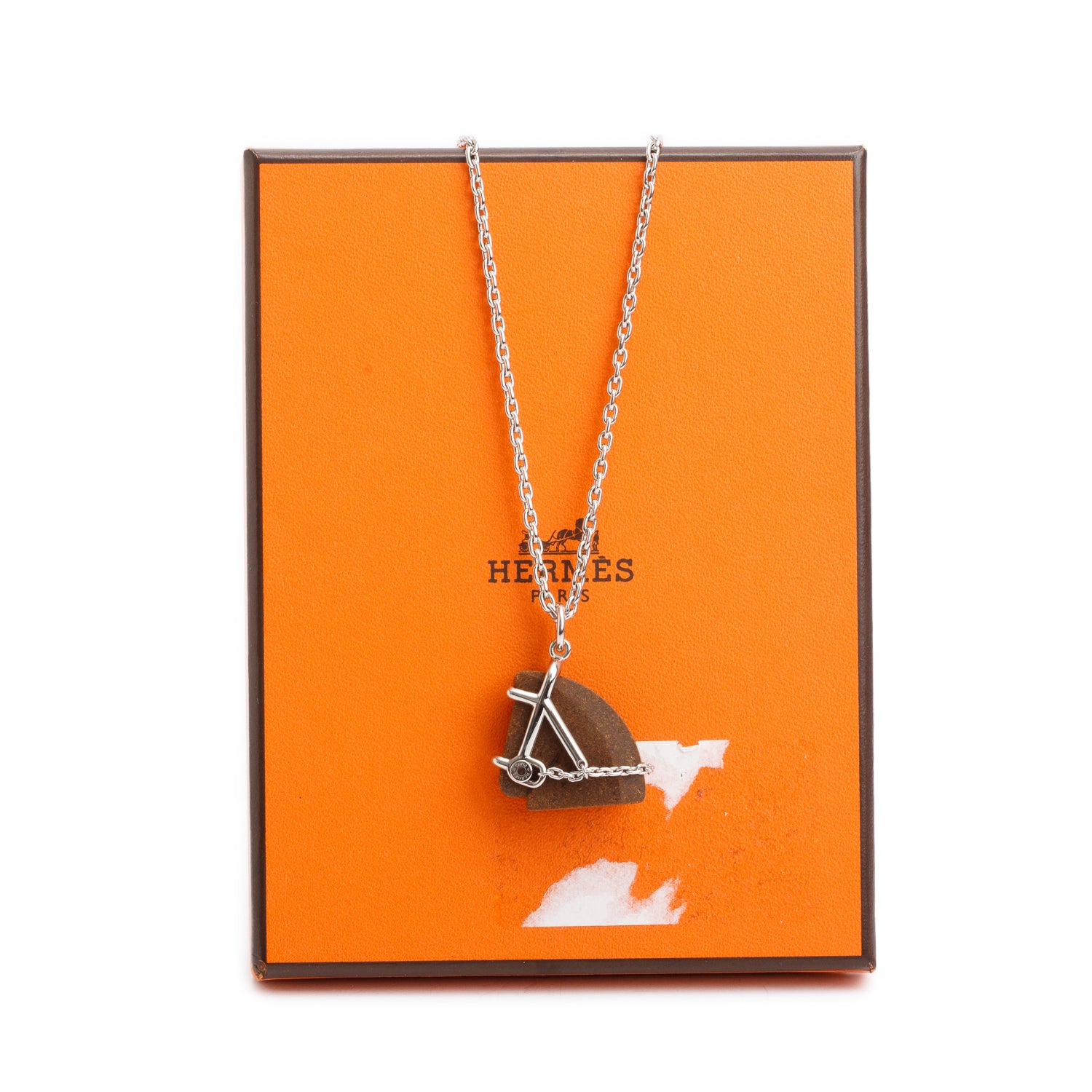 Hermes Palladium-Plated Vulcanium Cheval Pendant Necklace w/ Box