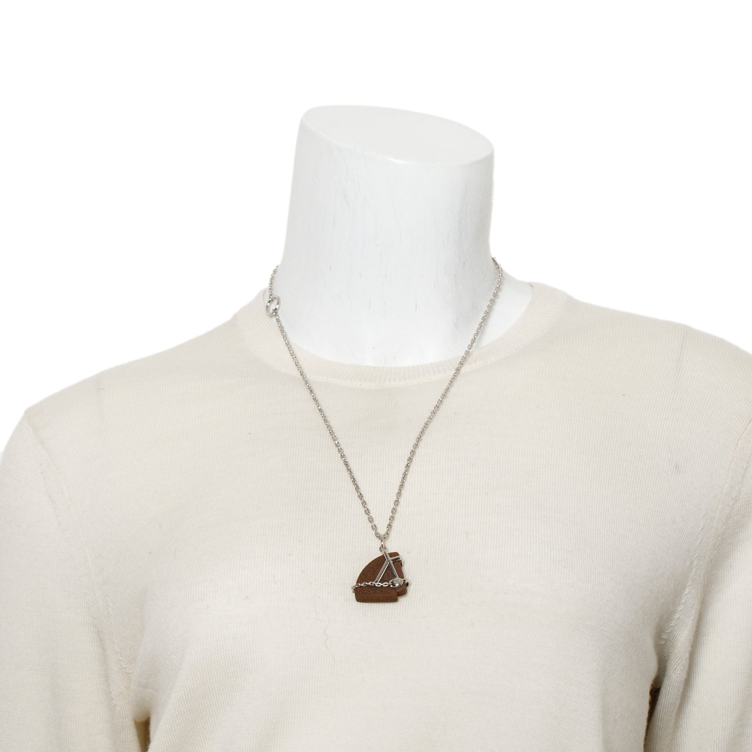 Hermes Palladium-Plated Vulcanium Cheval Pendant Necklace w/ Box