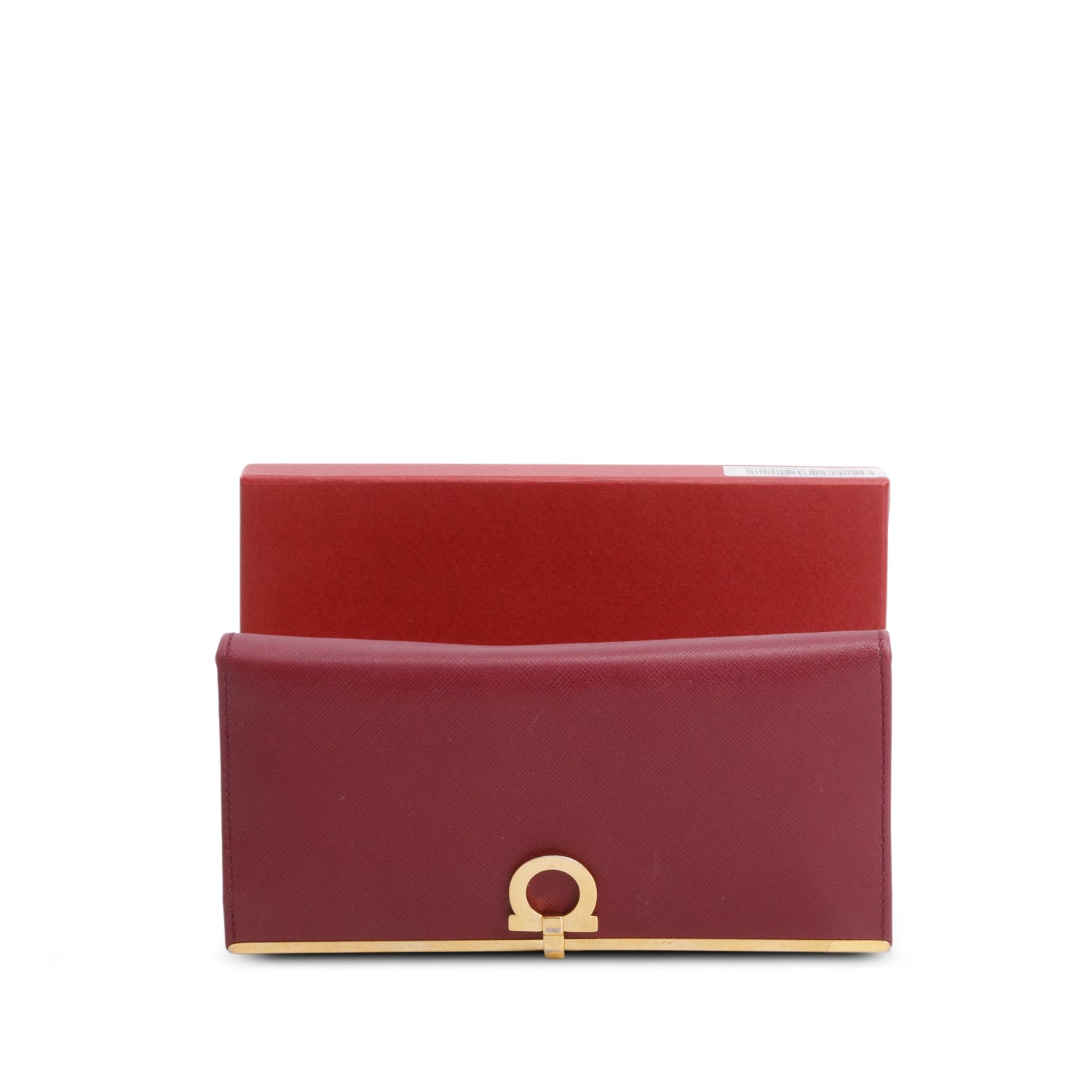 Ferragamo Burgundy Pebbled Calfskin Gancini Continental Wallet w/ Box