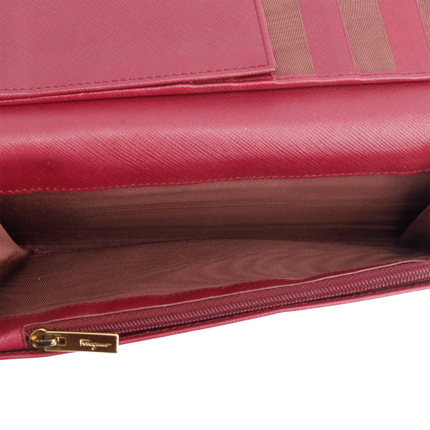 Ferragamo Burgundy Pebbled Calfskin Gancini Continental Wallet w/ Box