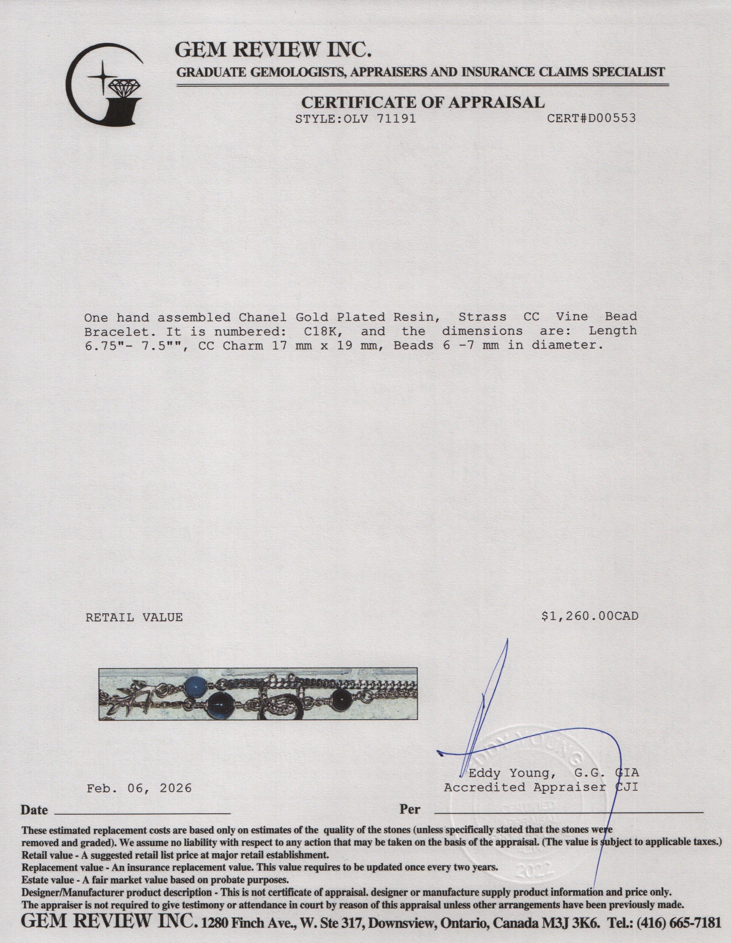 Chanel Gold Plated Resin, Strass CC Vine Bead Bracelet