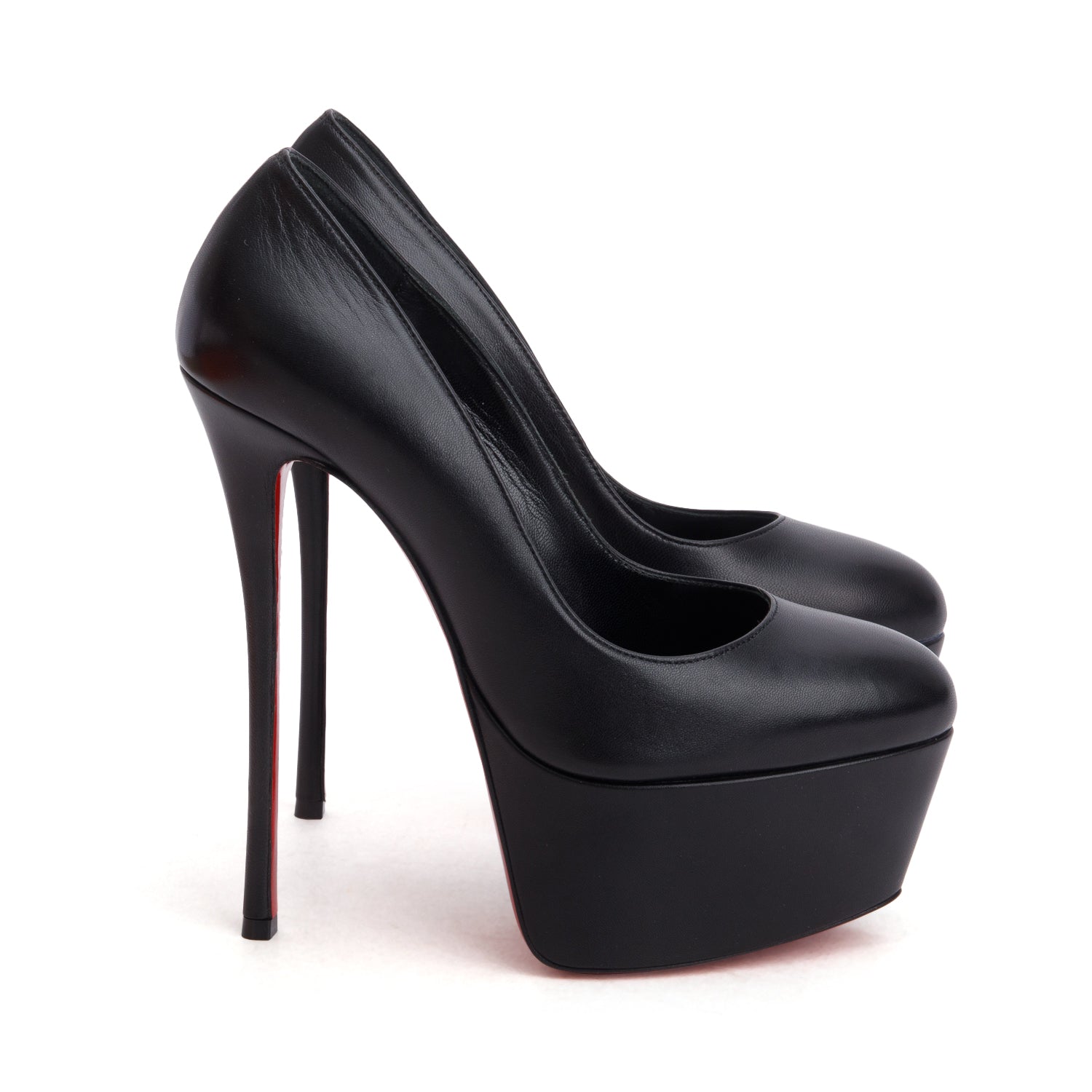 Christian Louboutin Black Goatskin Dolly Pump Alta 160, Women's Size 37 w/ Box