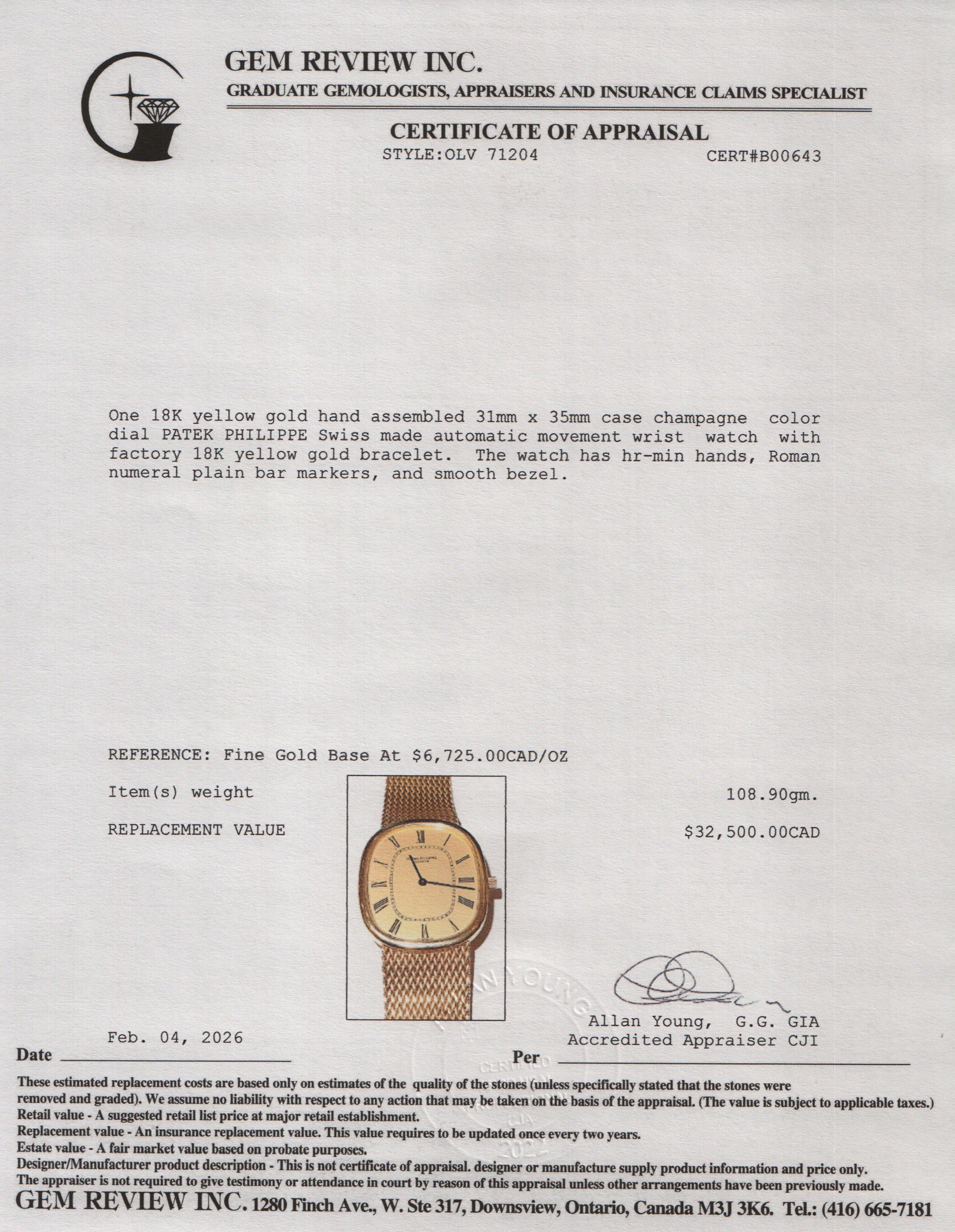 Patek Philippe 18k Yellow Gold Golden Ellipse Automatic Watch Gold Dial