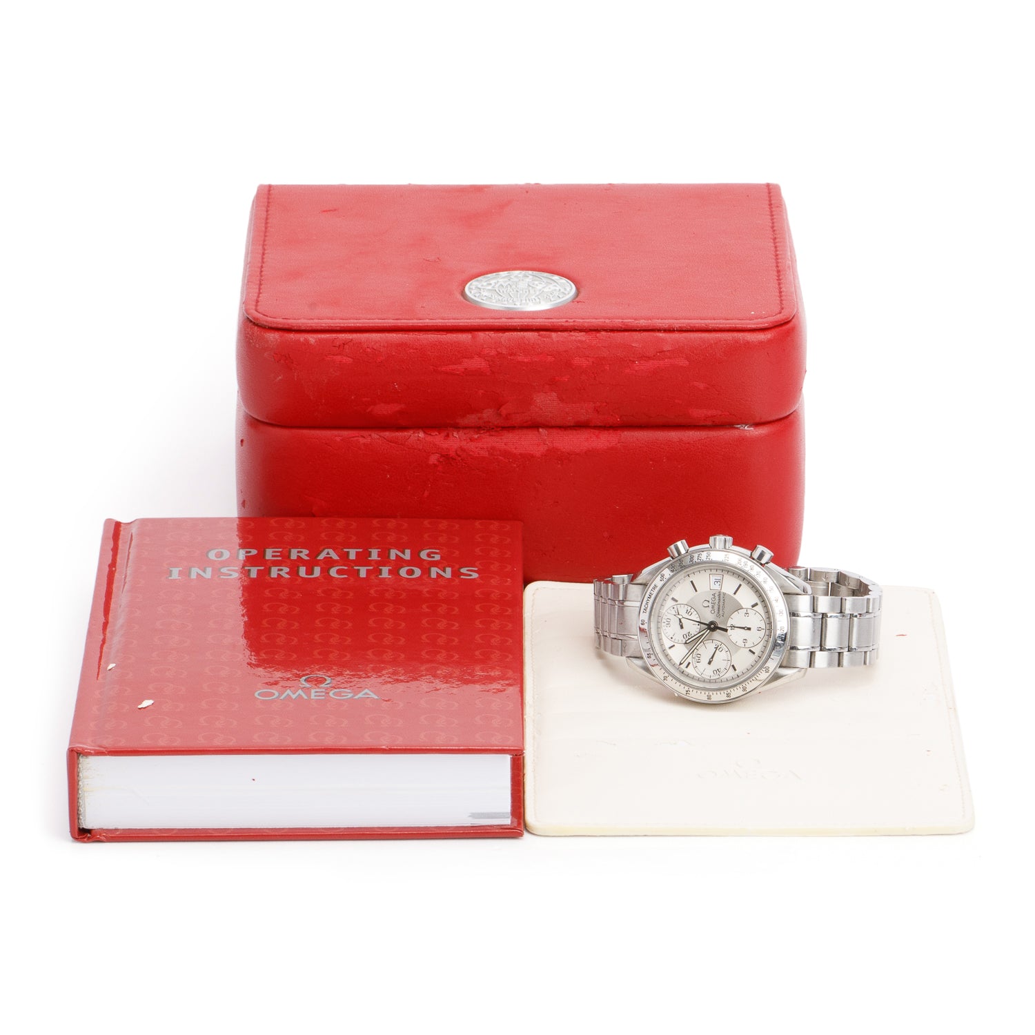 Omega Stainless Steel Speedmaster Date 39 MM Chronograph Automatic Watch Silver Dial w/ Box