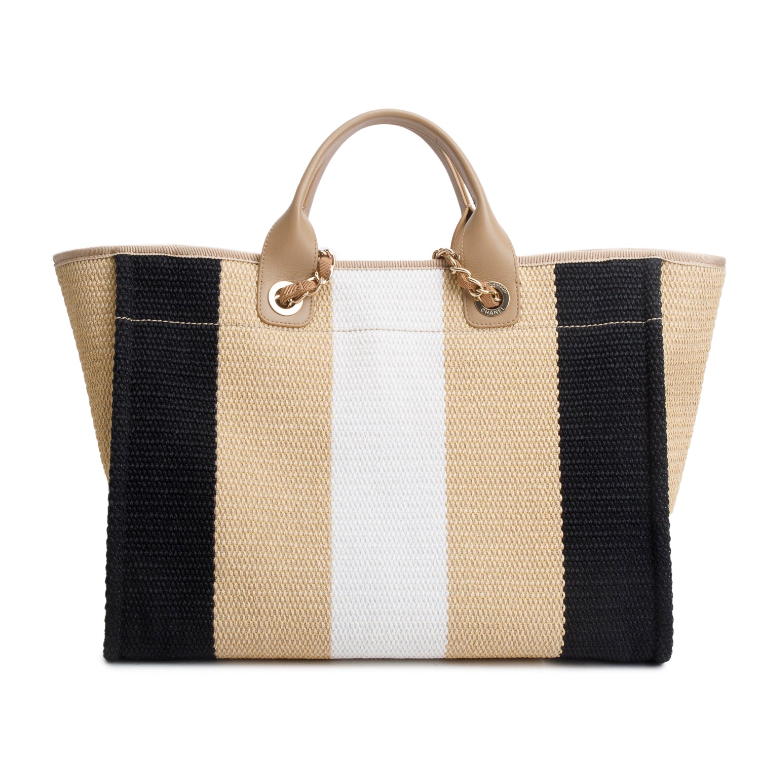 Chanel Multicolor Straw Raffia Calfskin Striped Medium Deauville Tote