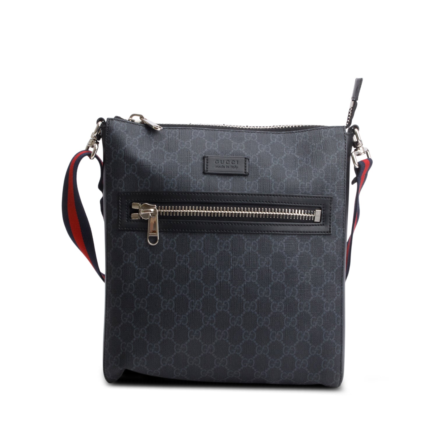 Gucci Black GG Supreme Canvas Calfskin Messenger Bag w/ Box