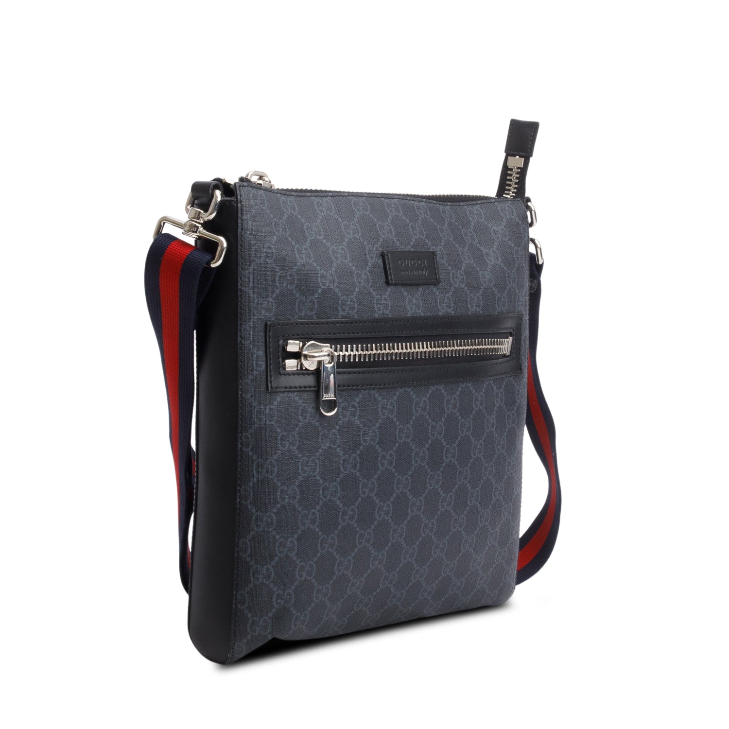 Gucci Black GG Supreme Canvas Calfskin Messenger Bag w/ Box