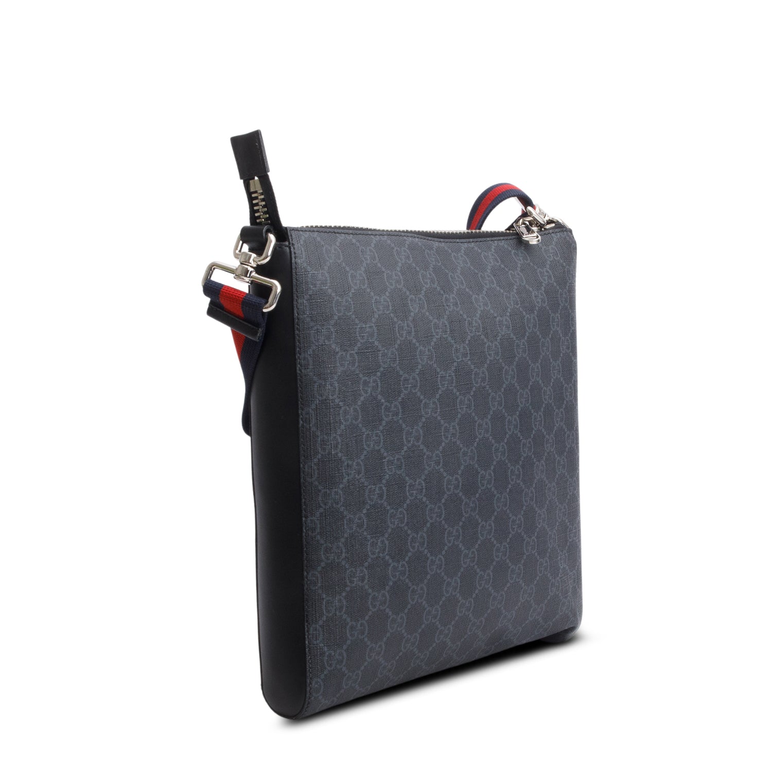 Gucci Black GG Supreme Canvas Calfskin Messenger Bag w/ Box