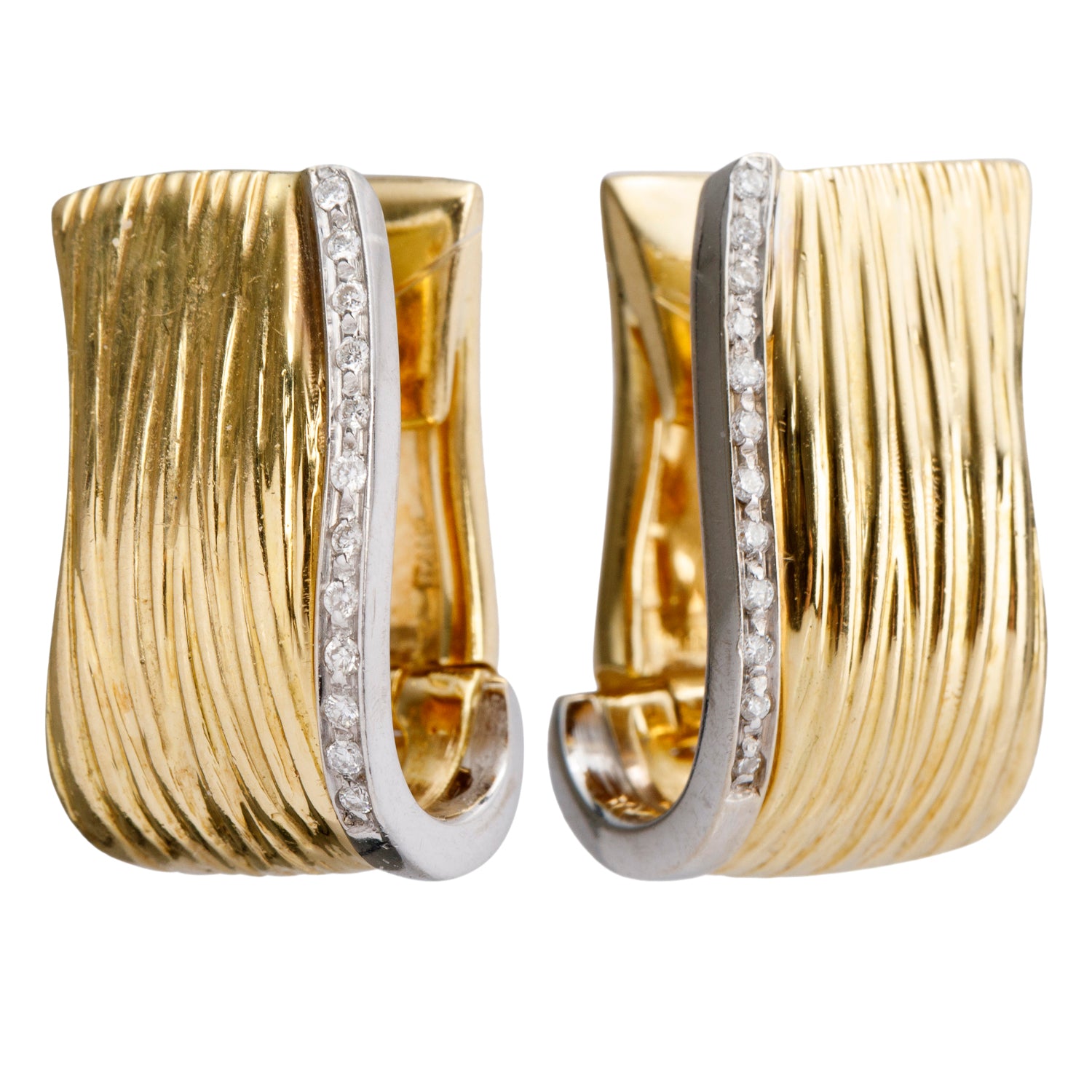 Roberto Coin 18k Yellow & White Gold Diamond Textured Huggie Earrings