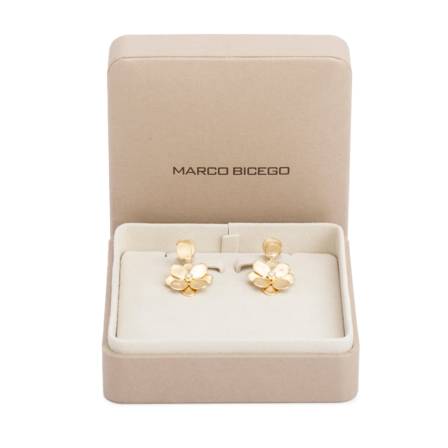 Marco Bicego 18k Yellow Gold Diamond Petali Drop Earrings w/ Box