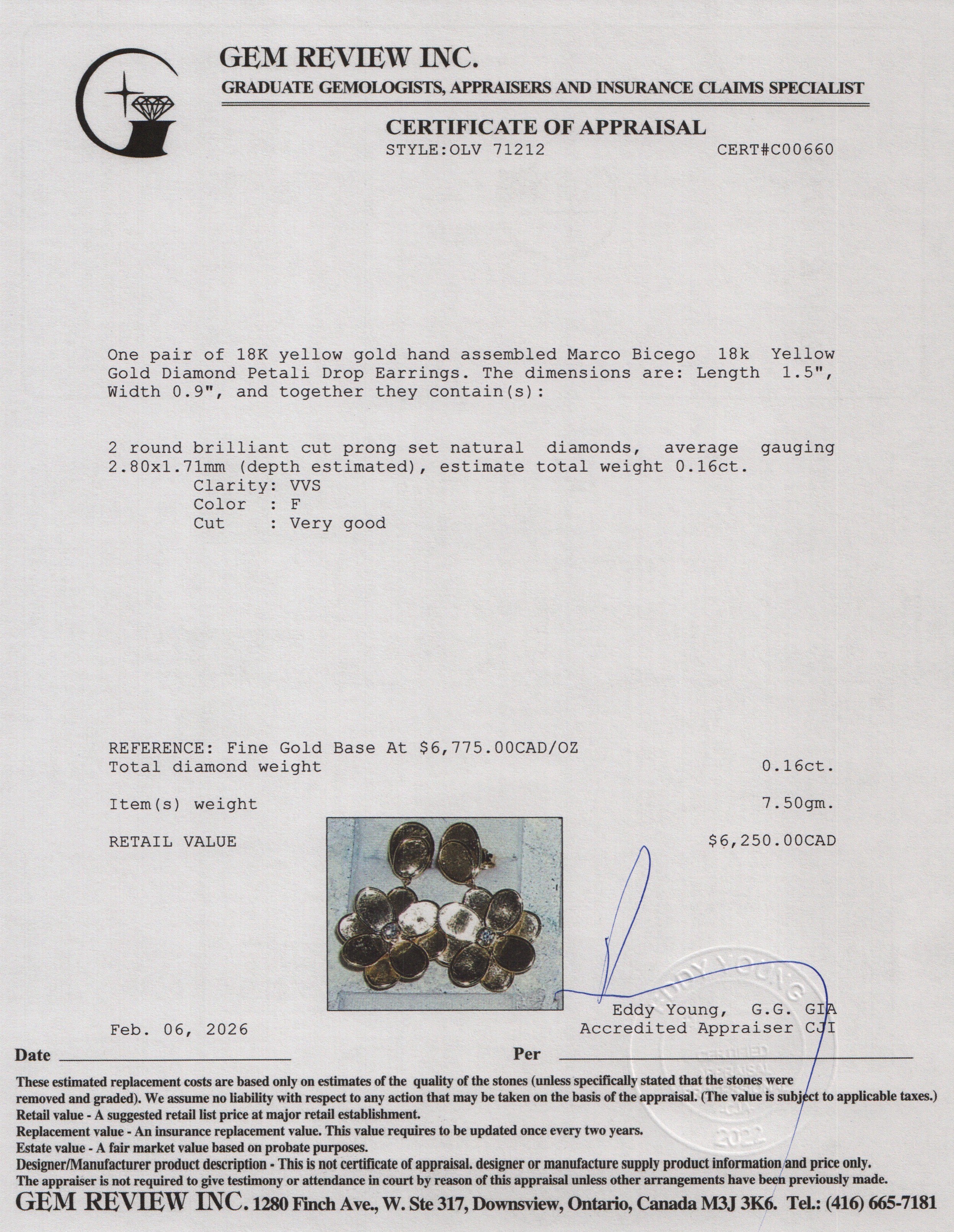 Marco Bicego 18k Yellow Gold Diamond Petali Drop Earrings w/ Box