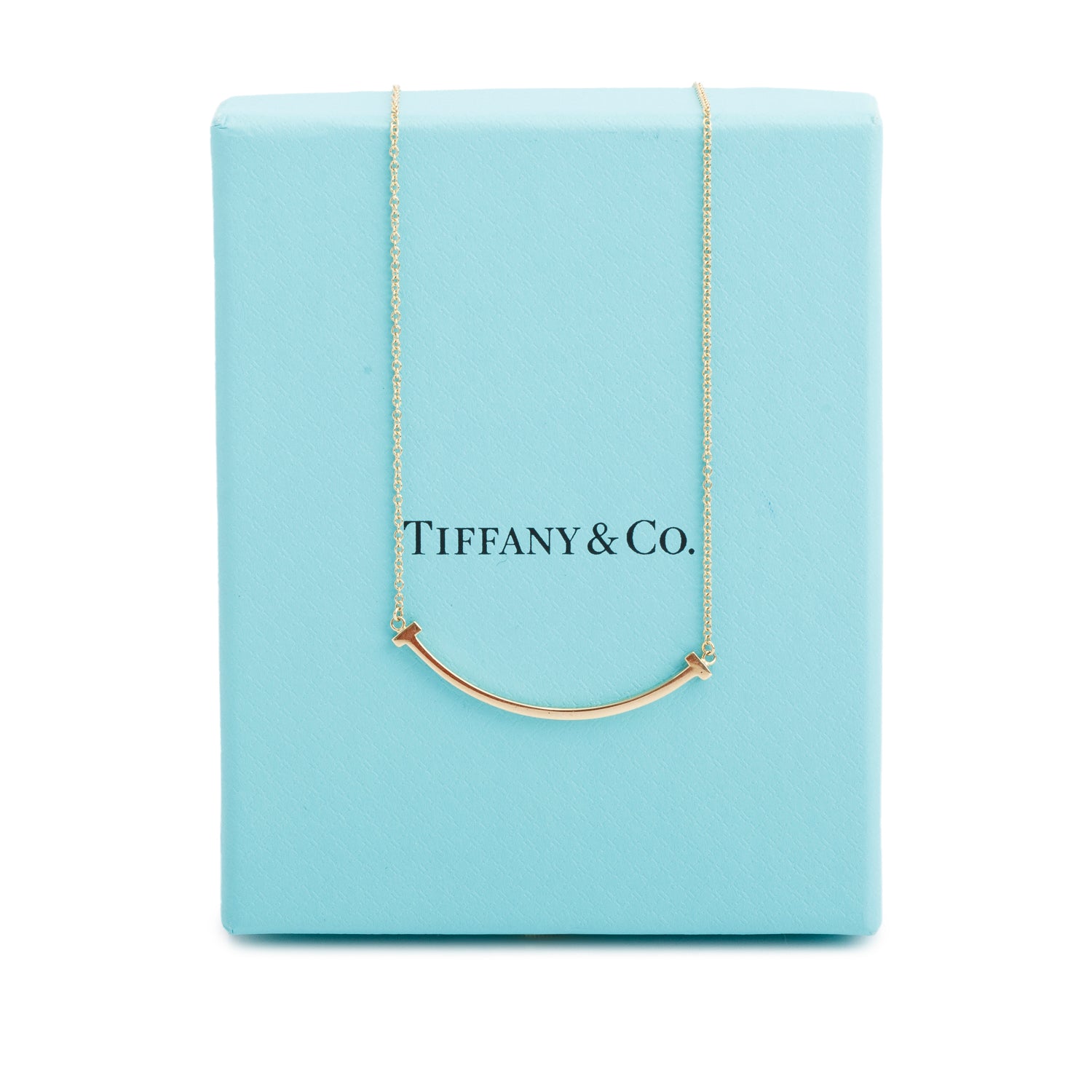 Tiffany & Co. 18k Yellow Gold Small T Smile Pendant Necklace w/ Box