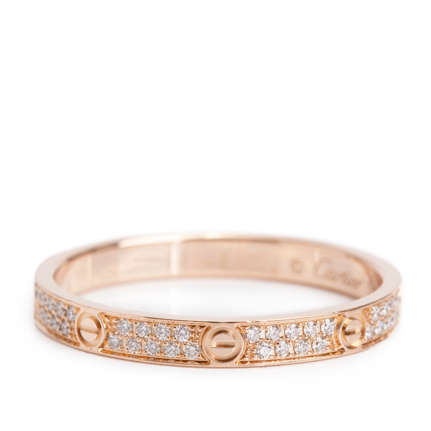 Cartier 18k Rose Gold Paved Diamond Love Ring, Mini Model Size 55 7.25 w/ Box & Certificate
