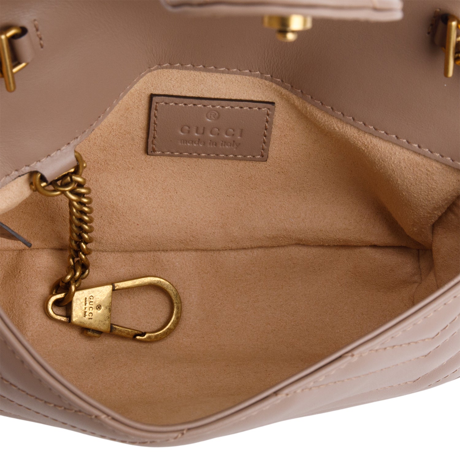 Gucci Taupe GG Marmont Matelasse Leather Super Mini Bag w/ Box