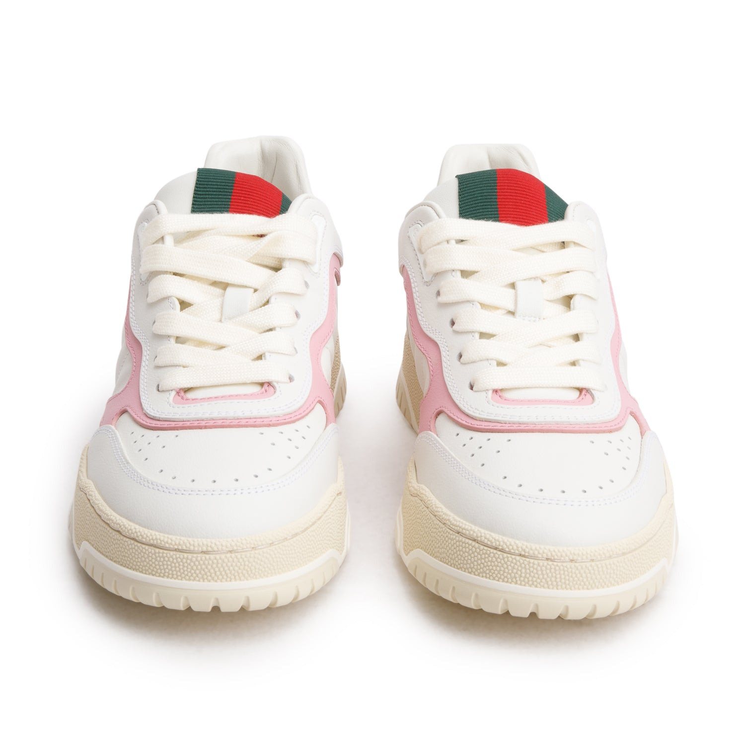 Gucci White/Pink Calfskin Re-Web Sneakers, Women's Size 37.5 w/ Box