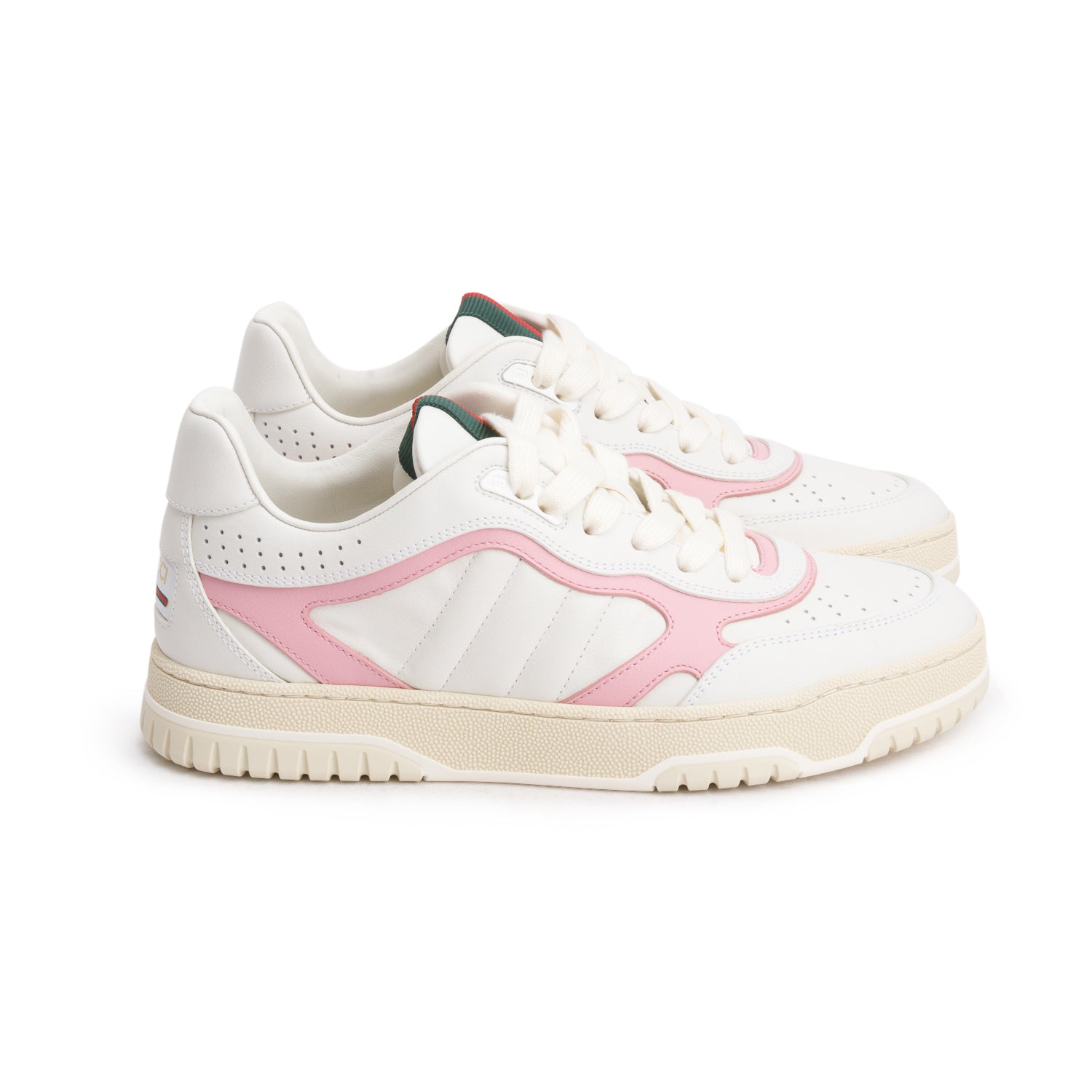 Gucci White/Pink Calfskin Re-Web Sneakers, Women's Size 37.5 w/ Box