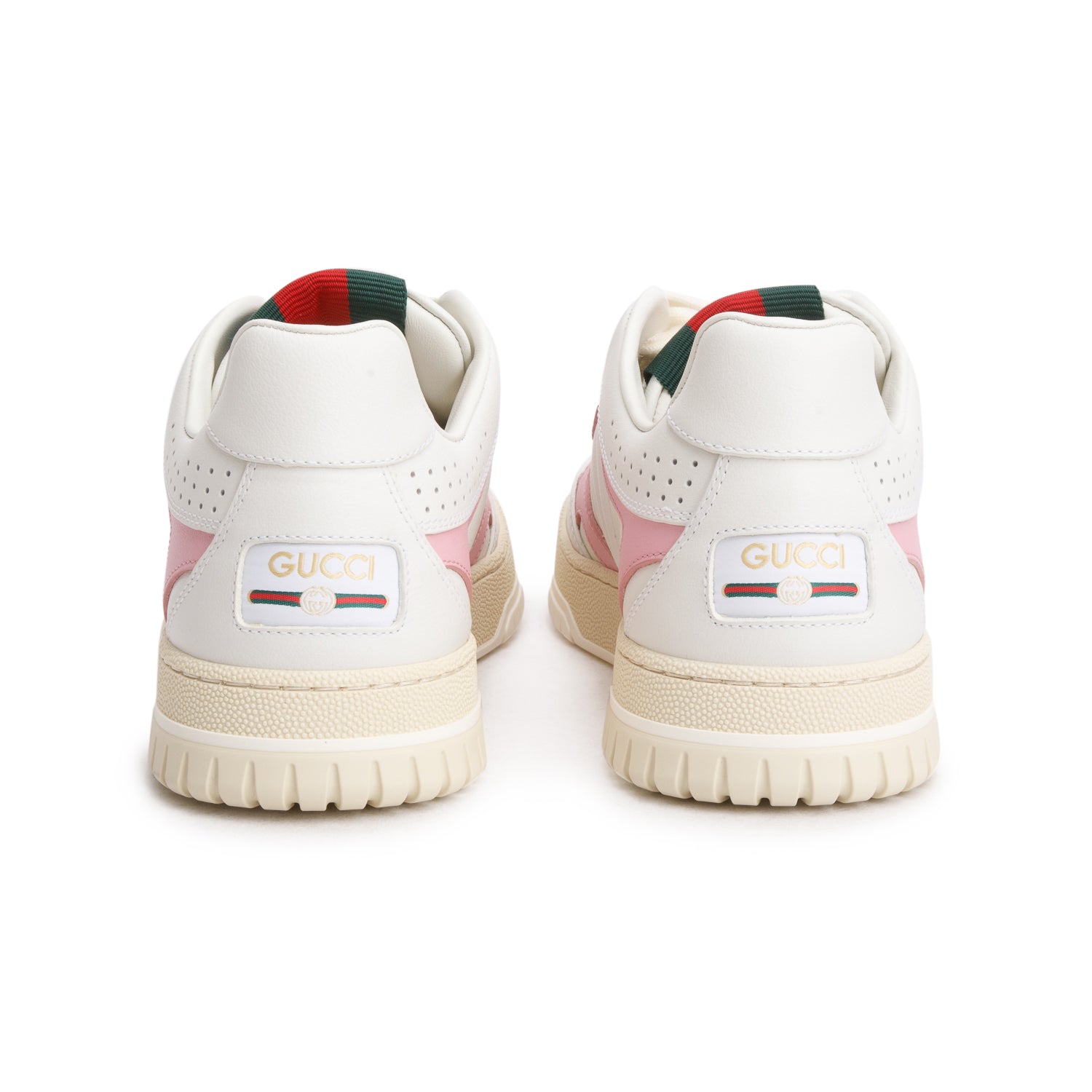 Gucci White/Pink Calfskin Re-Web Sneakers, Women's Size 37.5 w/ Box