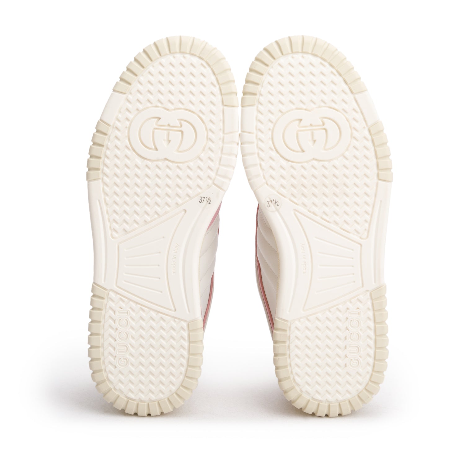 Gucci White/Pink Calfskin Re-Web Sneakers, Women's Size 37.5 w/ Box